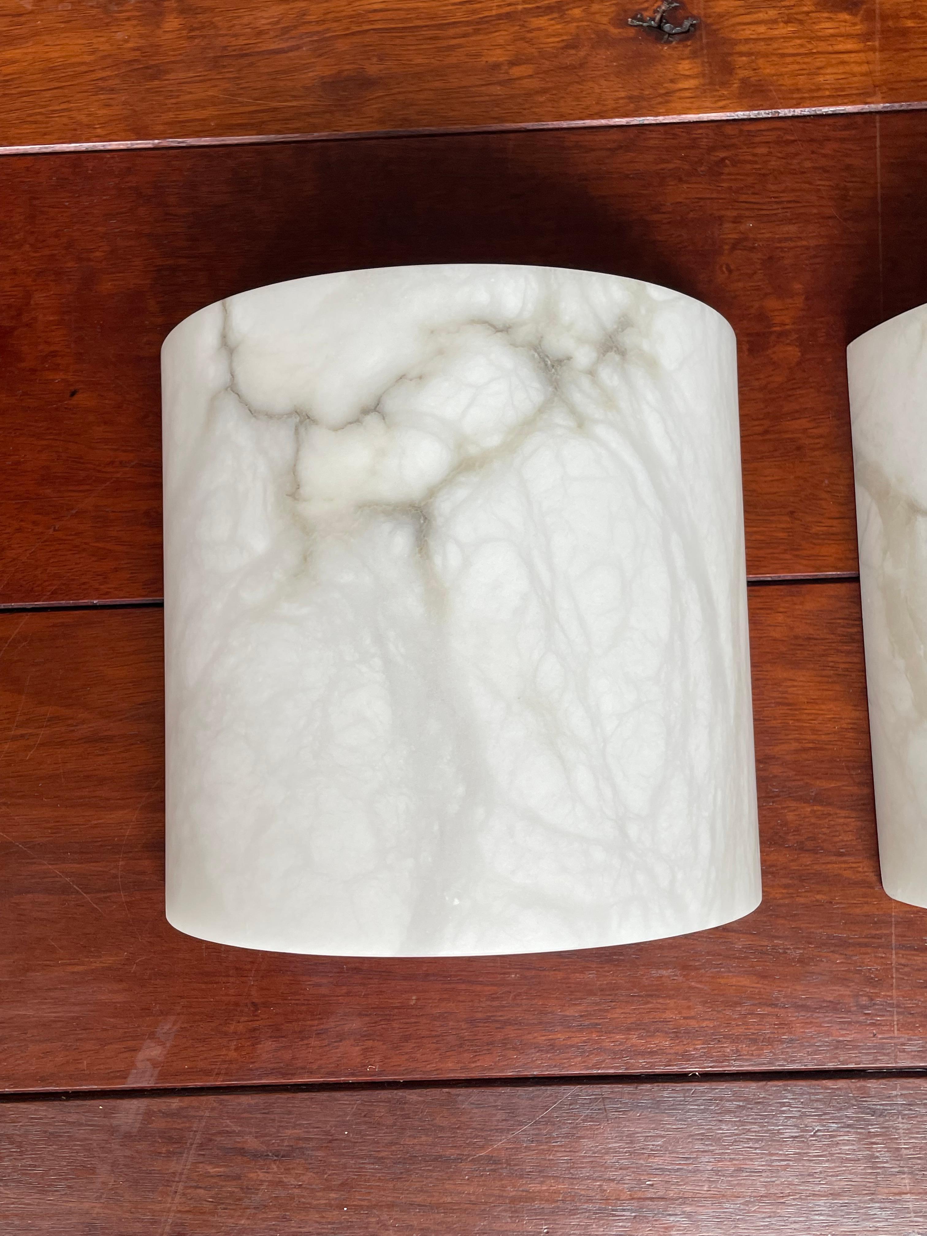 Carved Set of 4 Mint Condition Art Deco Style Alabaster Wall Sconces / Light Fixtures