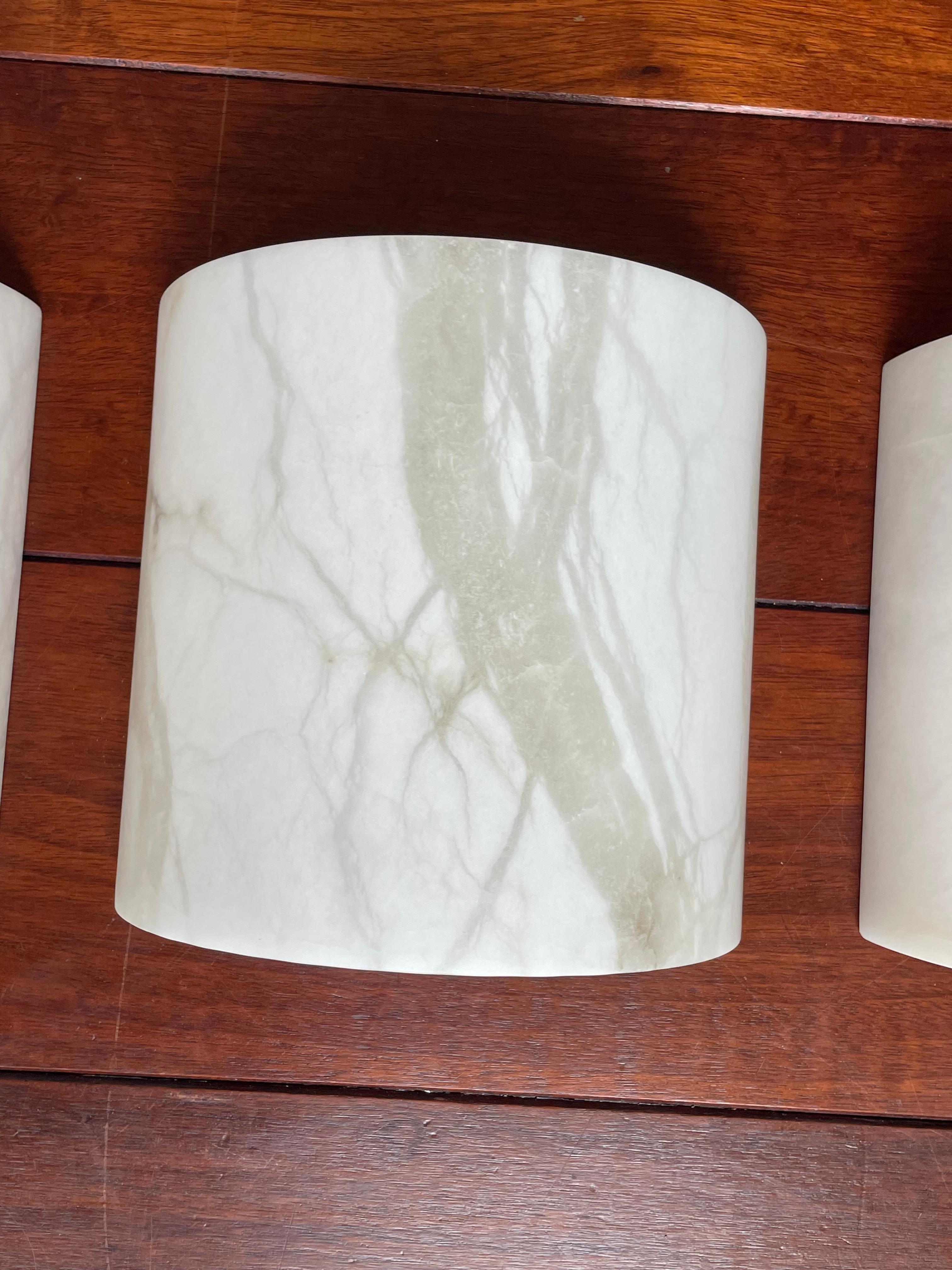 20th Century Set of 4 Mint Condition Art Deco Style Alabaster Wall Sconces / Light Fixtures