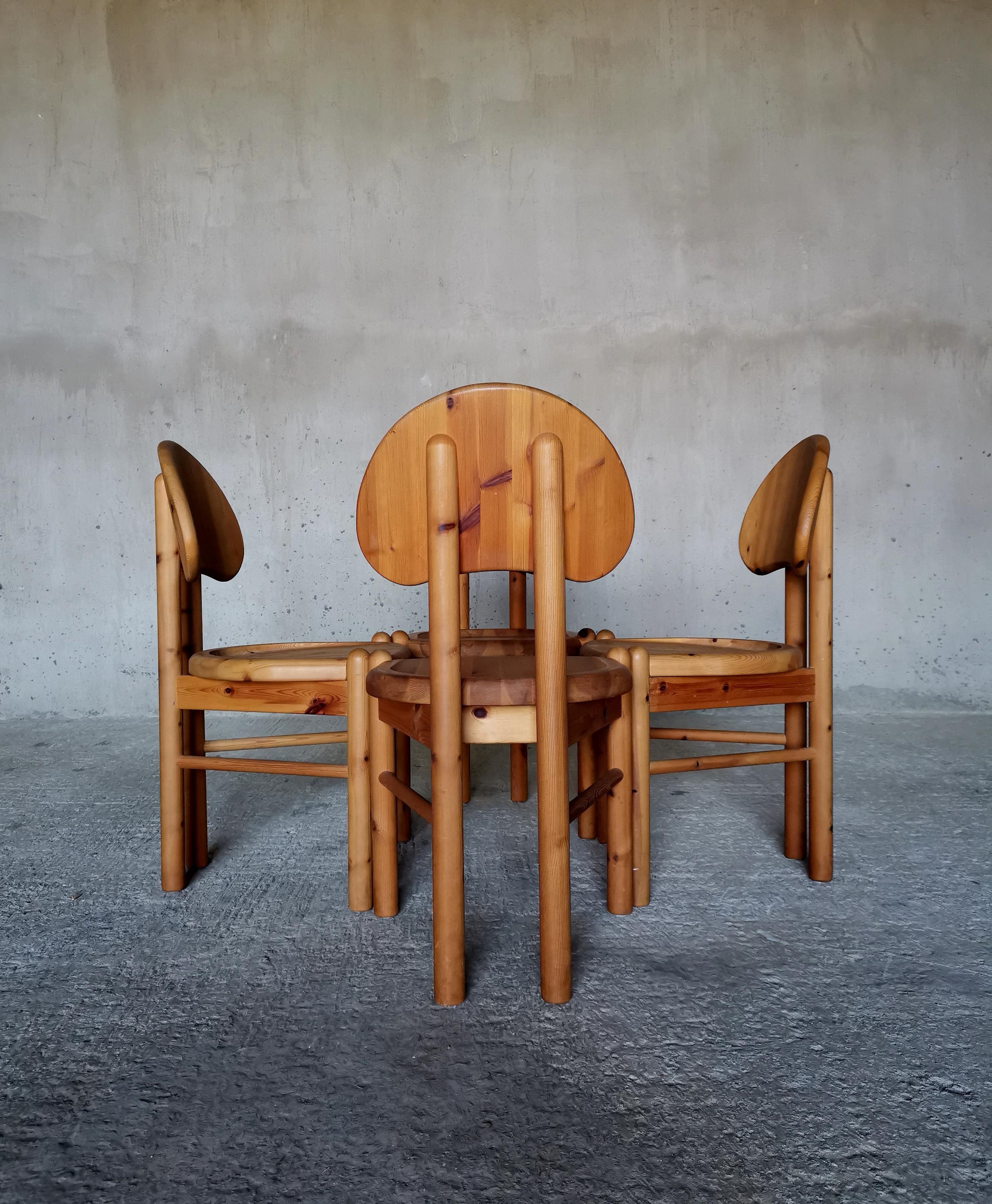 Set of 4 mint solid pine dining chairs, style of Rainer Daumiller. Denmark 1970s For Sale 7