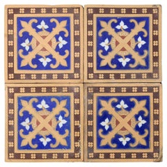 Antique Set of 4 Minton & Co Encaustic Tiles