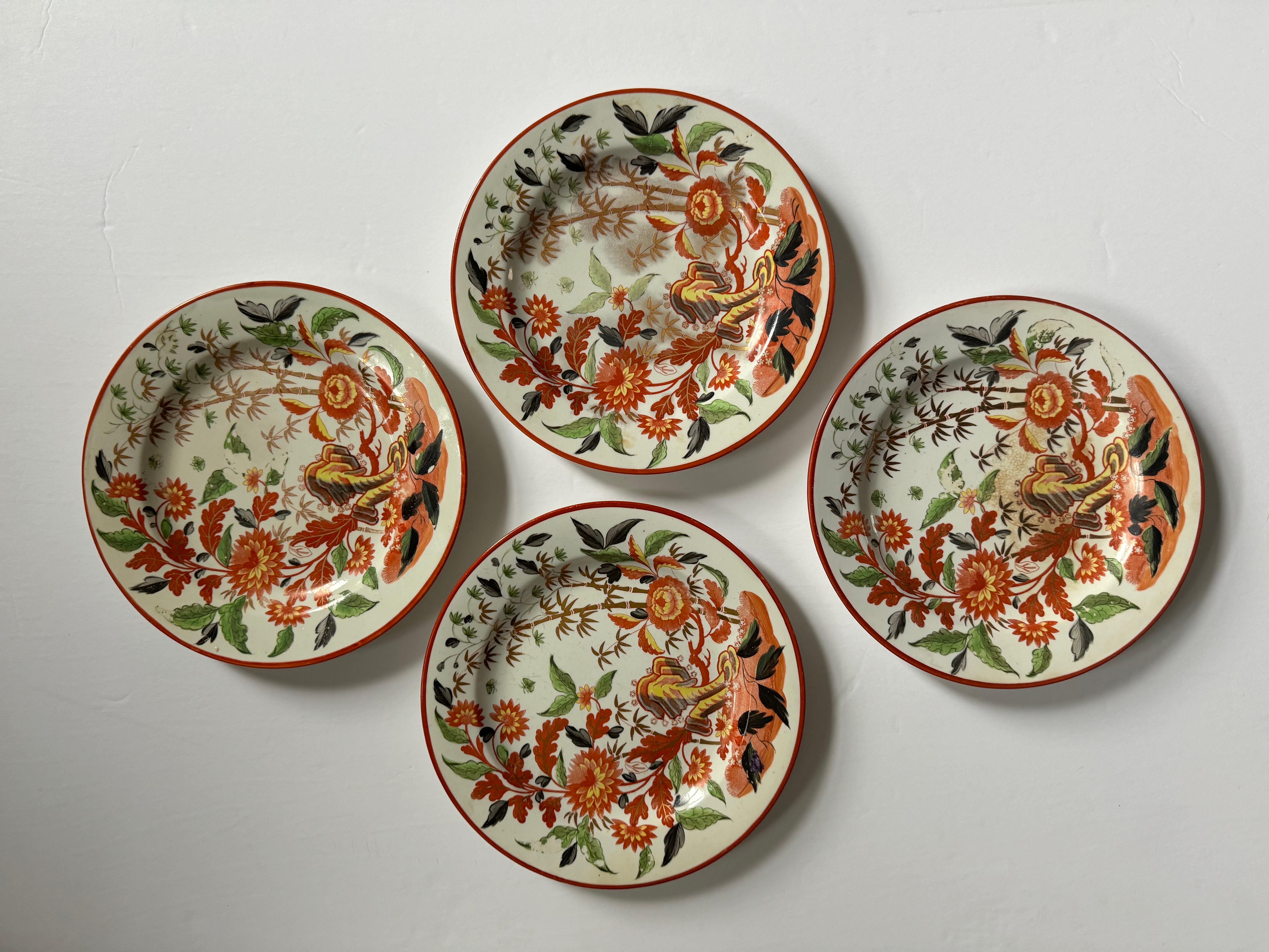 Set of 4 Minton Early 19th Century Red Oriental Garden Plates For Sale 6