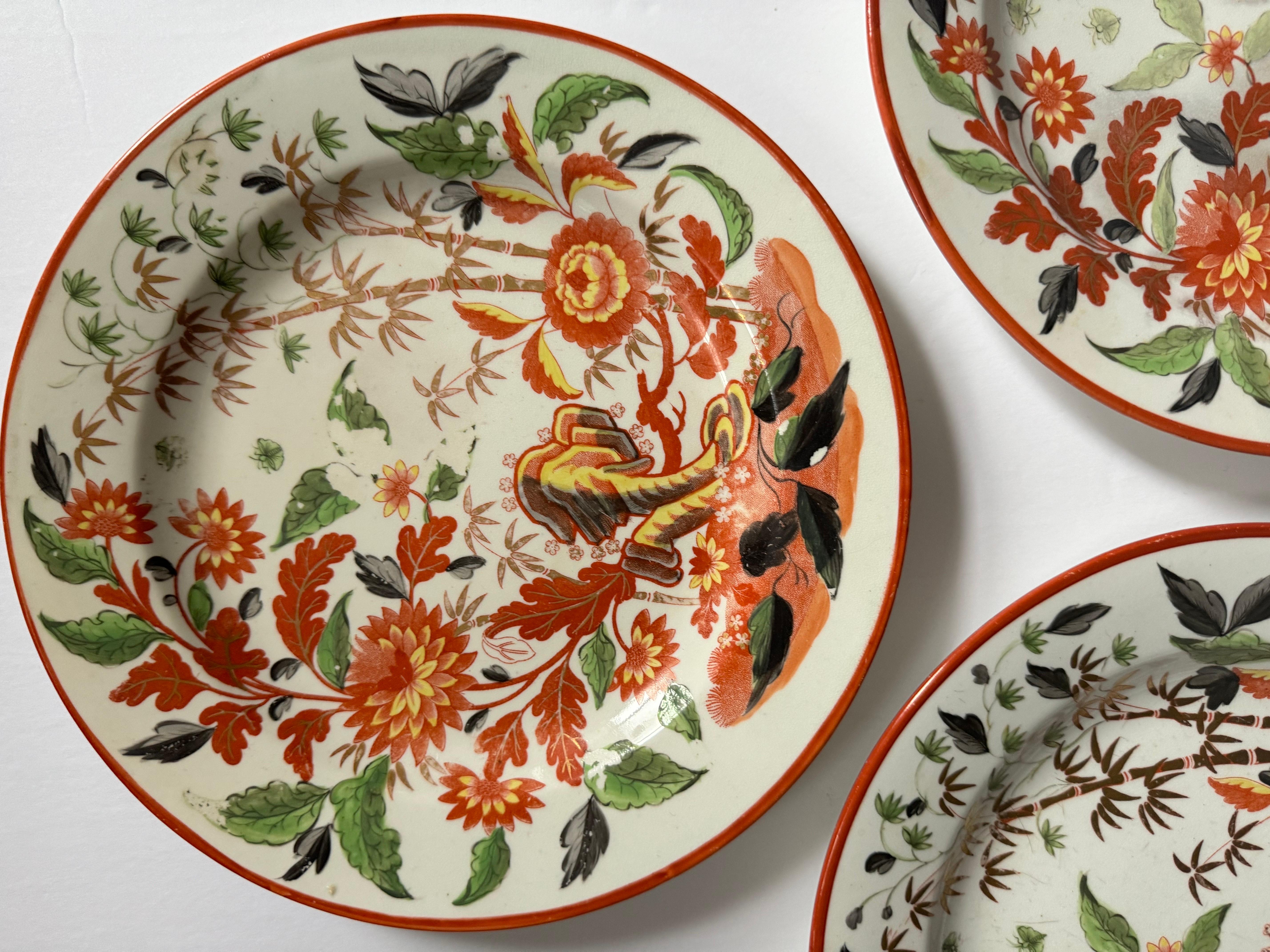 Set of 4 Minton Early 19th Century Red Oriental Garden Plates For Sale 7