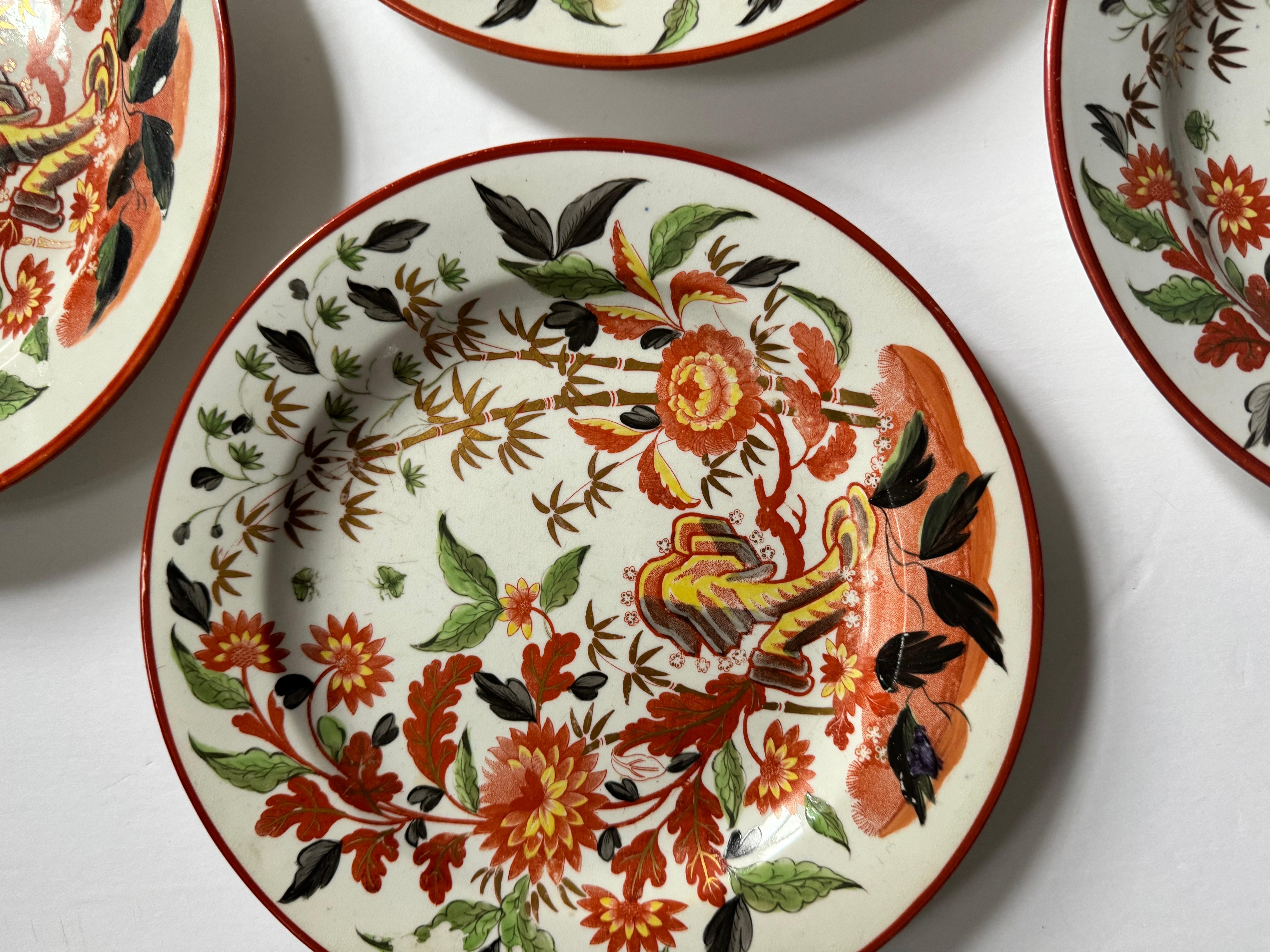 Set of 4 Minton Early 19th Century Red Oriental Garden Plates For Sale 8