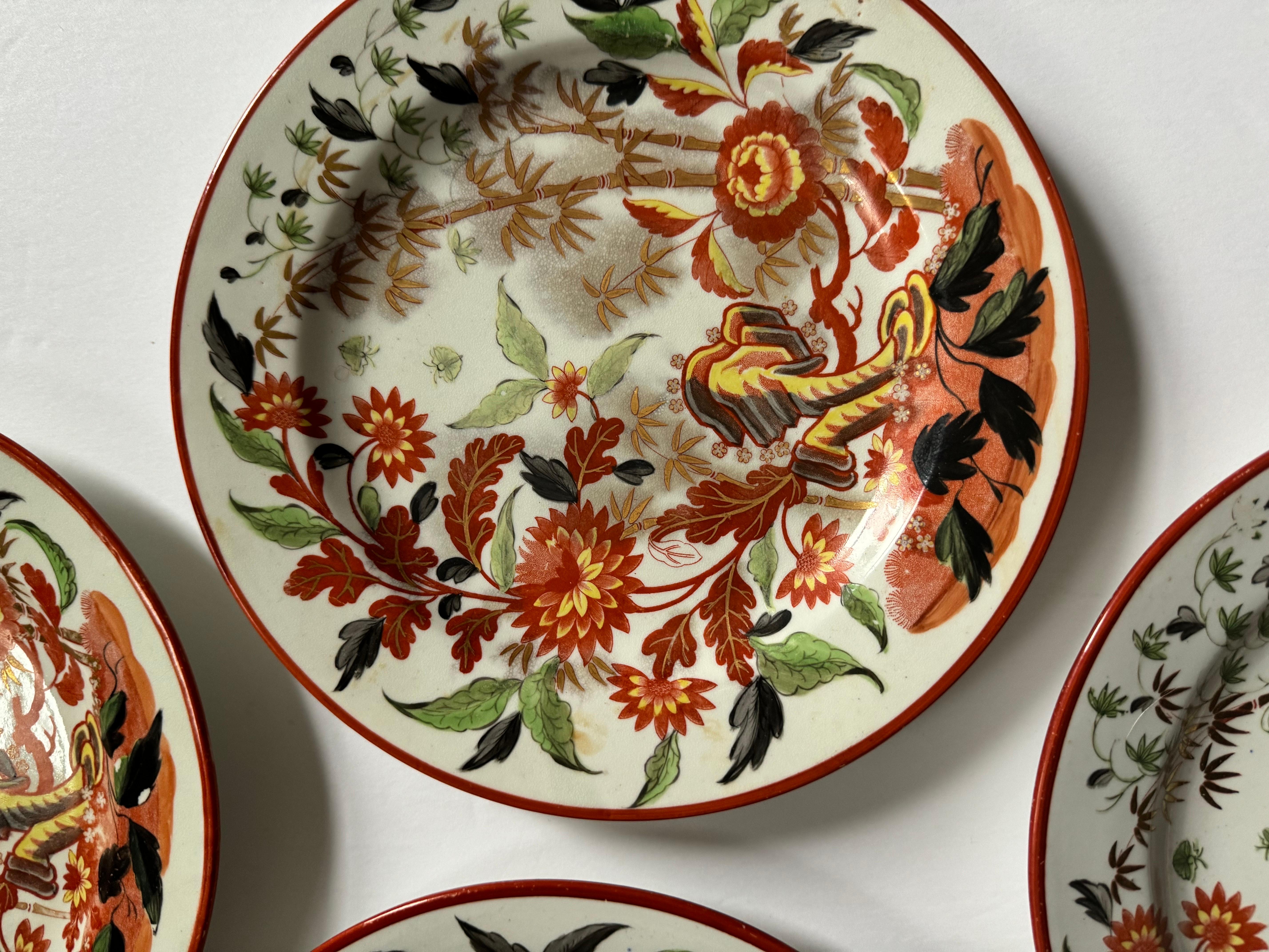 Set of 4 Minton Early 19th Century Red Oriental Garden Plates For Sale 9