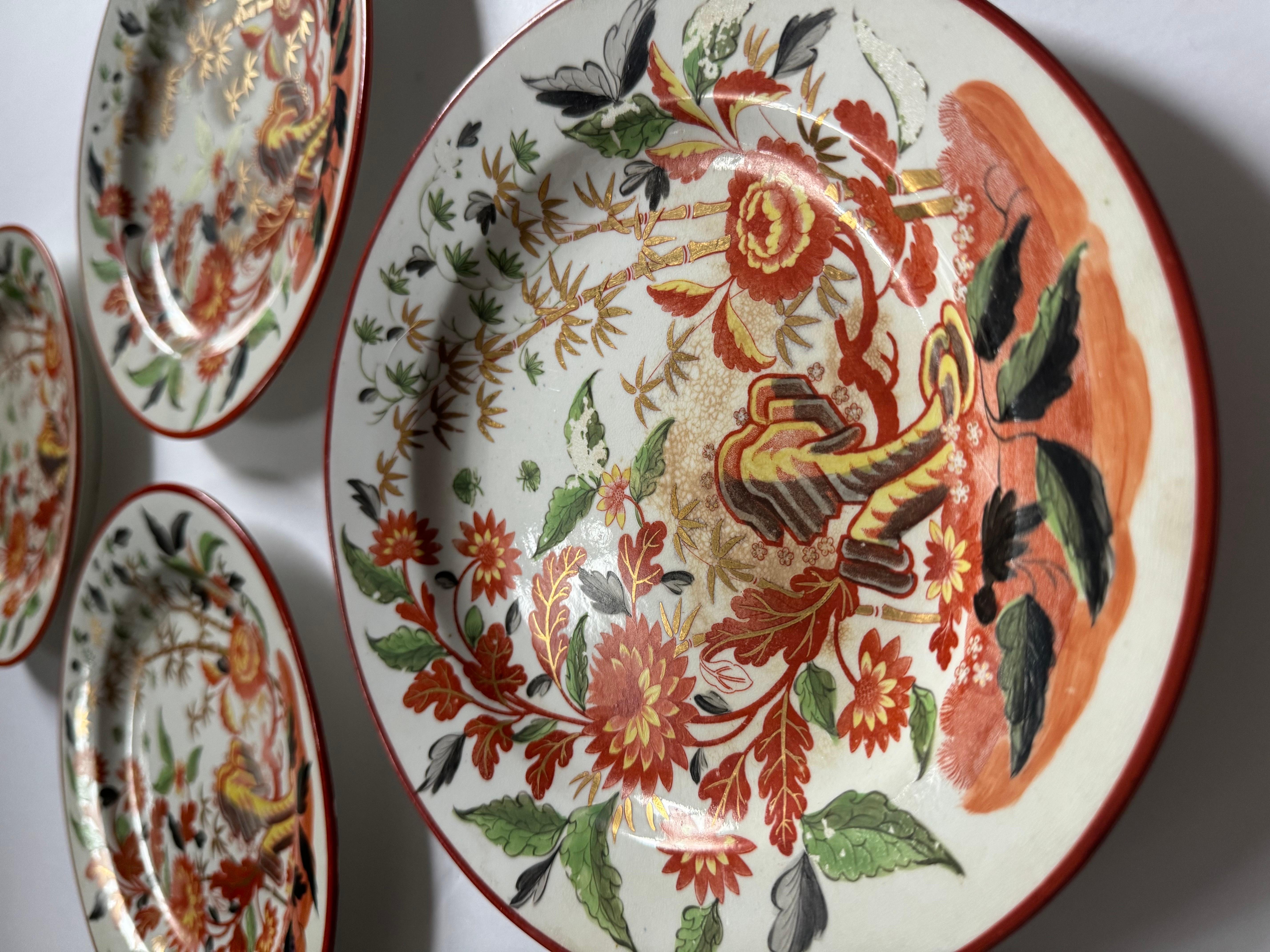 Set of 4 Minton Early 19th Century Red Oriental Garden Plates For Sale 11