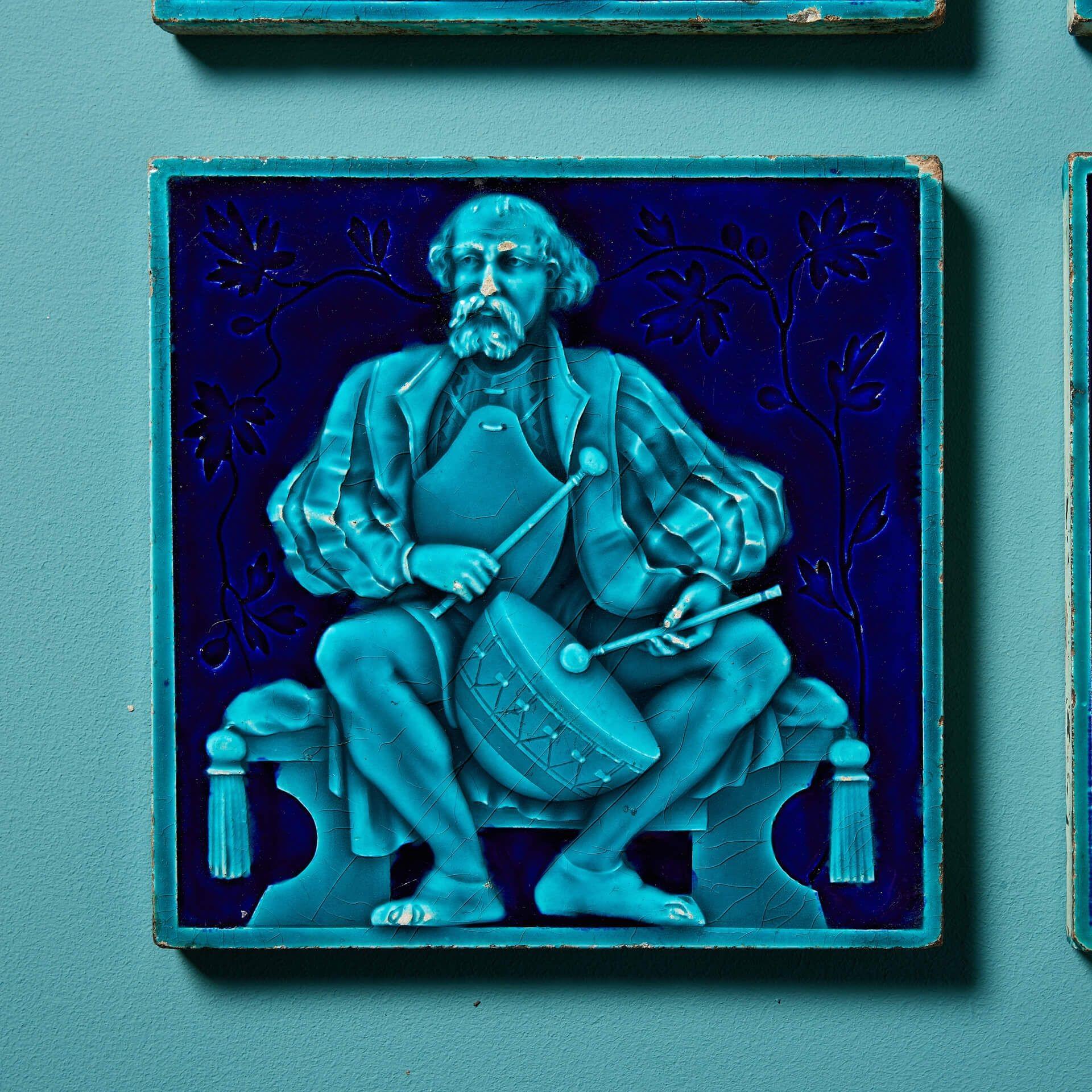 Medieval Set of 4 Minton Tiles Attributed to Edward Hammond For Sale