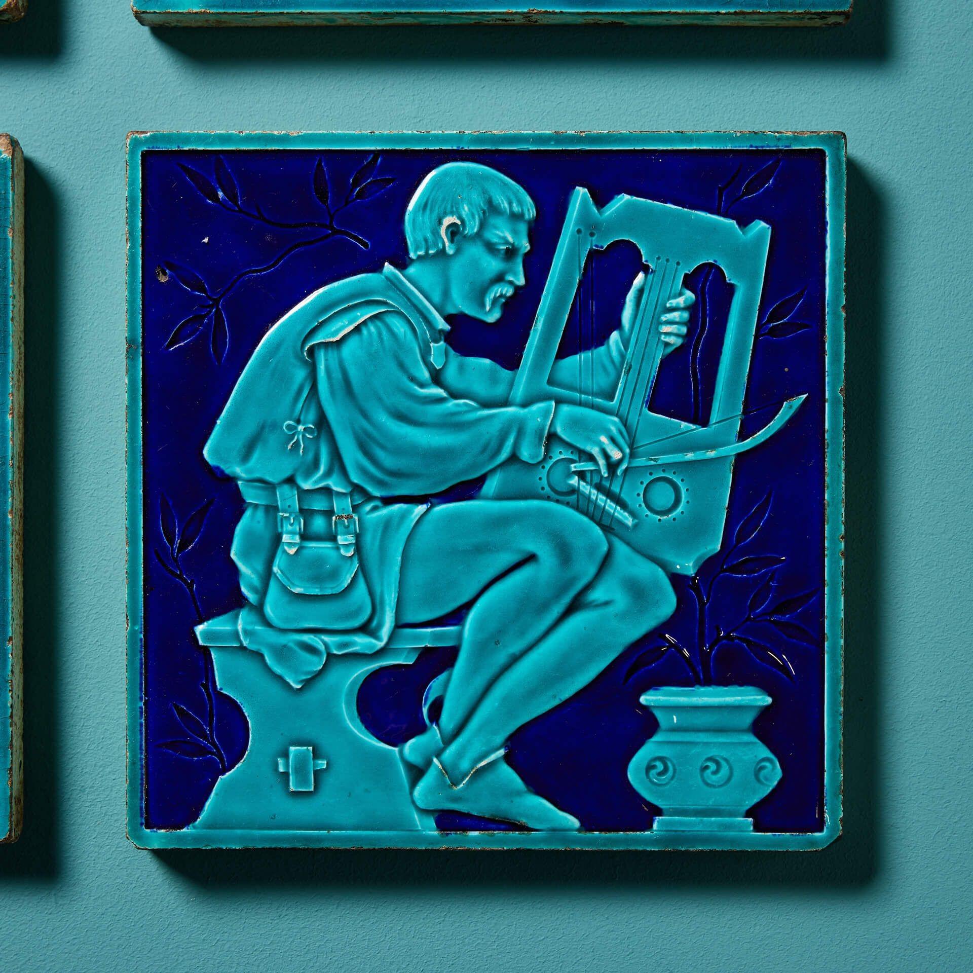 English Set of 4 Minton Tiles Attributed to Edward Hammond For Sale