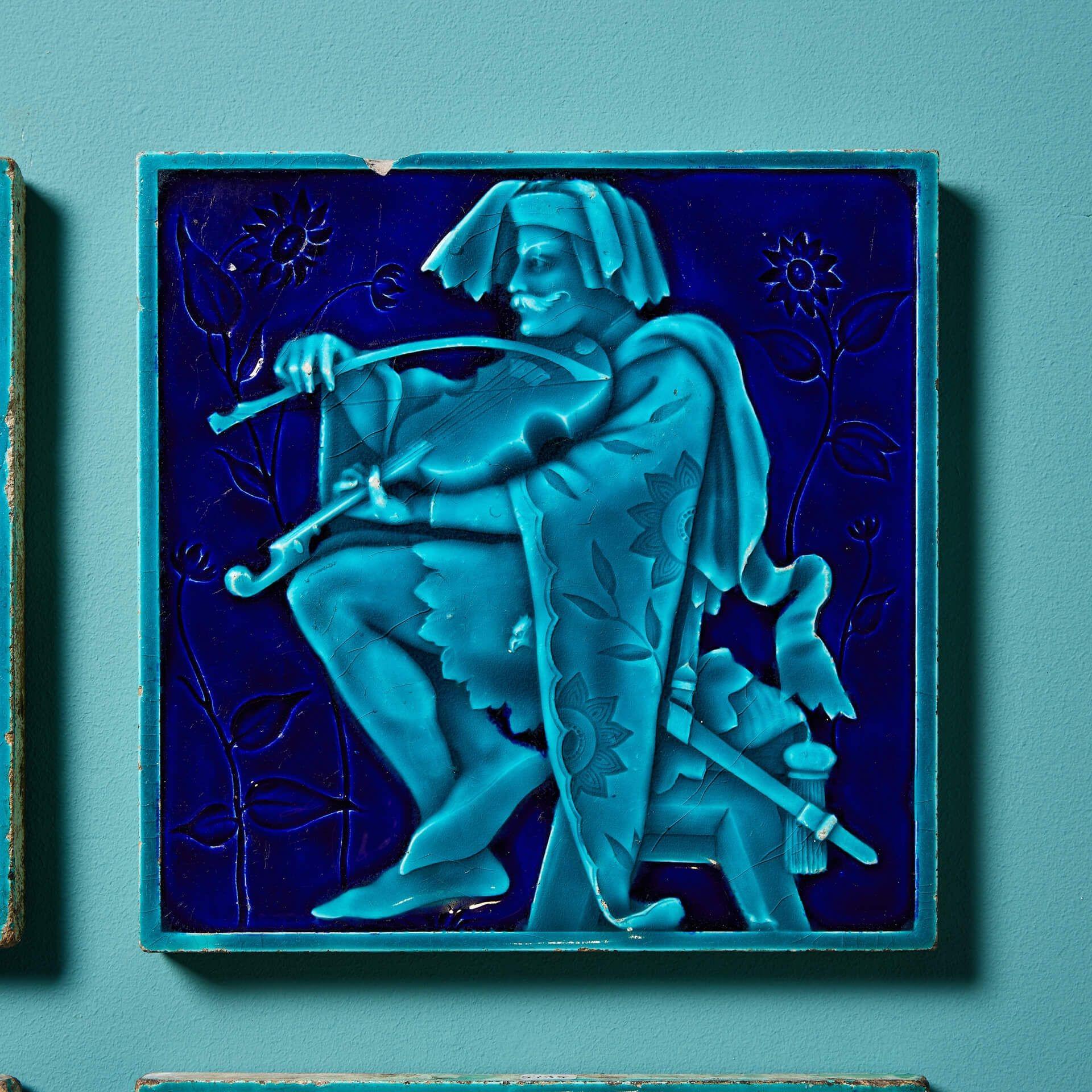 Glazed Set of 4 Minton Tiles Attributed to Edward Hammond For Sale