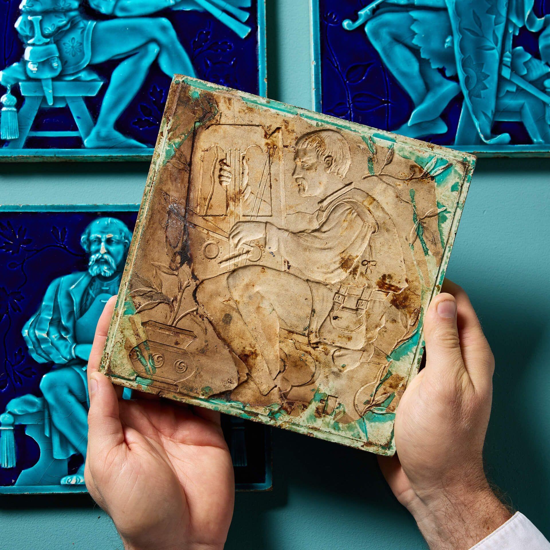 19th Century Set of 4 Minton Tiles Attributed to Edward Hammond For Sale