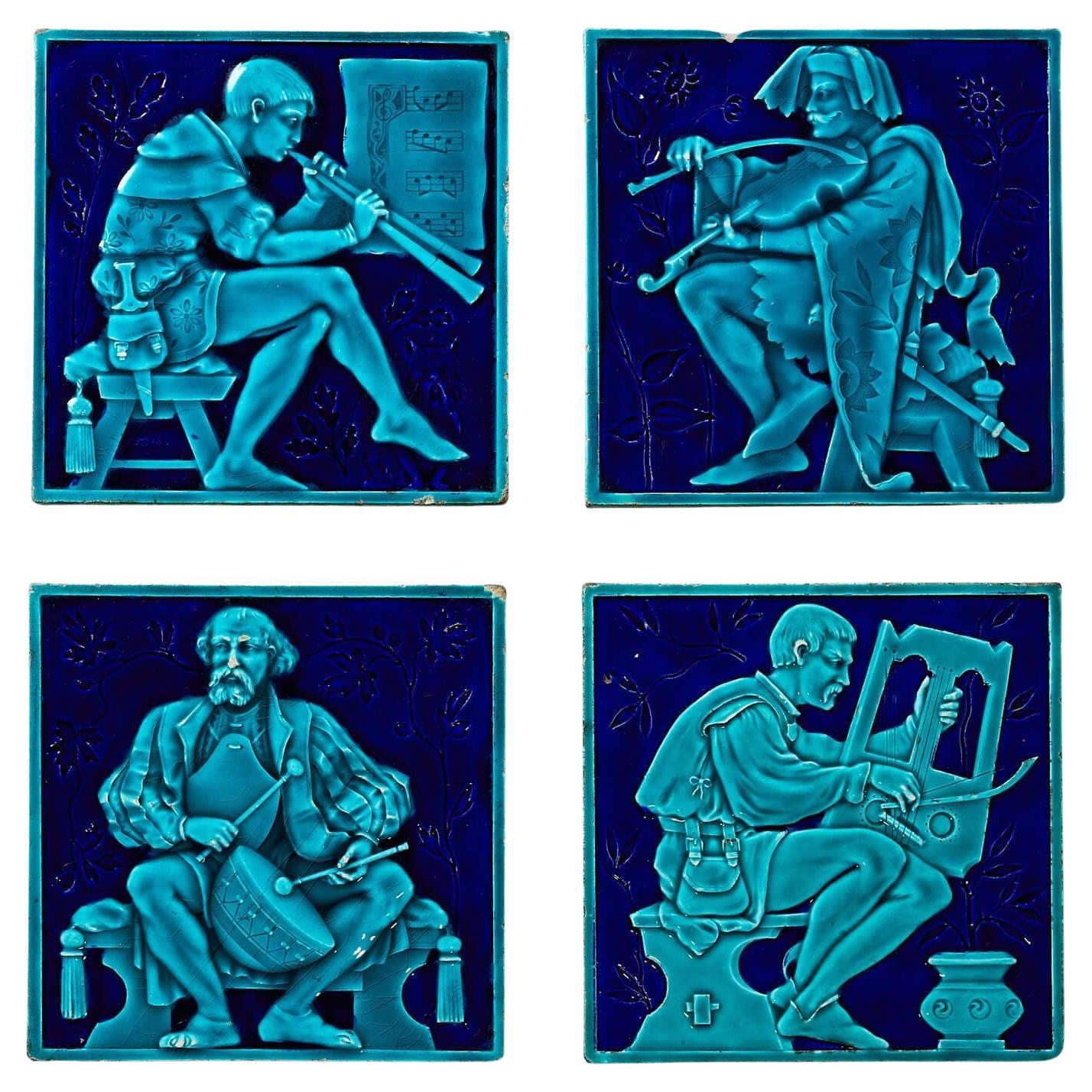 Ensemble de 4 carreaux Minton attribués à Edward Hammond