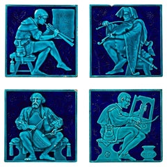 Ensemble de 4 carreaux Minton attribués à Edward Hammond