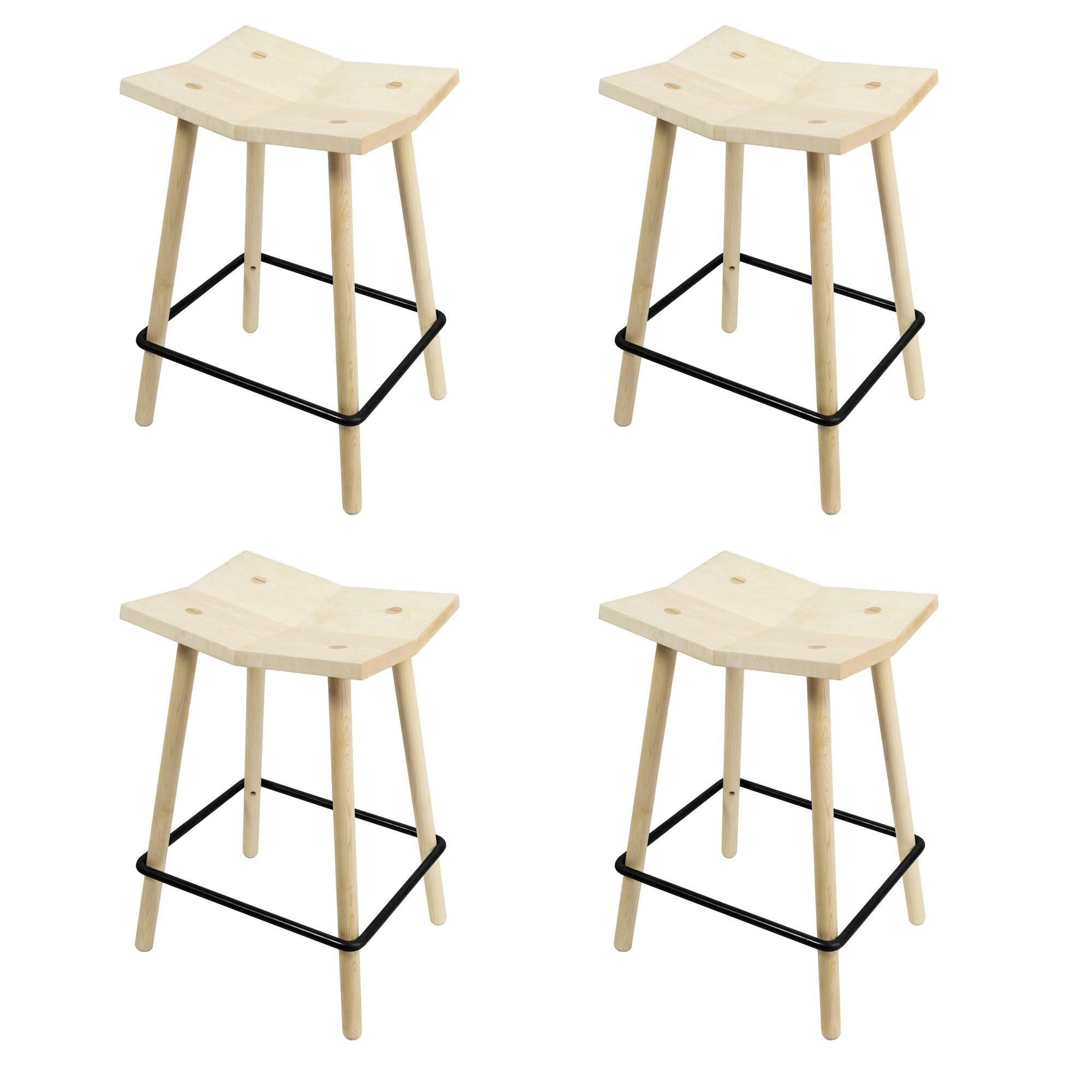 Four Mitre Counter Stools, Natural Maple Bar Stools