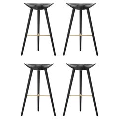 Ensemble de 4 tabourets de bar ML 42 en hêtre noir et laiton par By Lassen