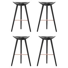 Ensemble de 4 tabourets de bar ML 42 en hêtre noir et cuivre par By Lassen