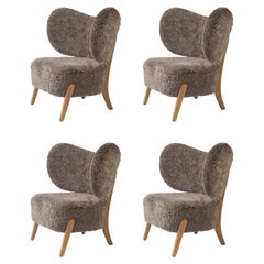 Set of 4 Mocha TMBO Lounge Chairs in Oak and Sahara Sheepskin by Mazo Design