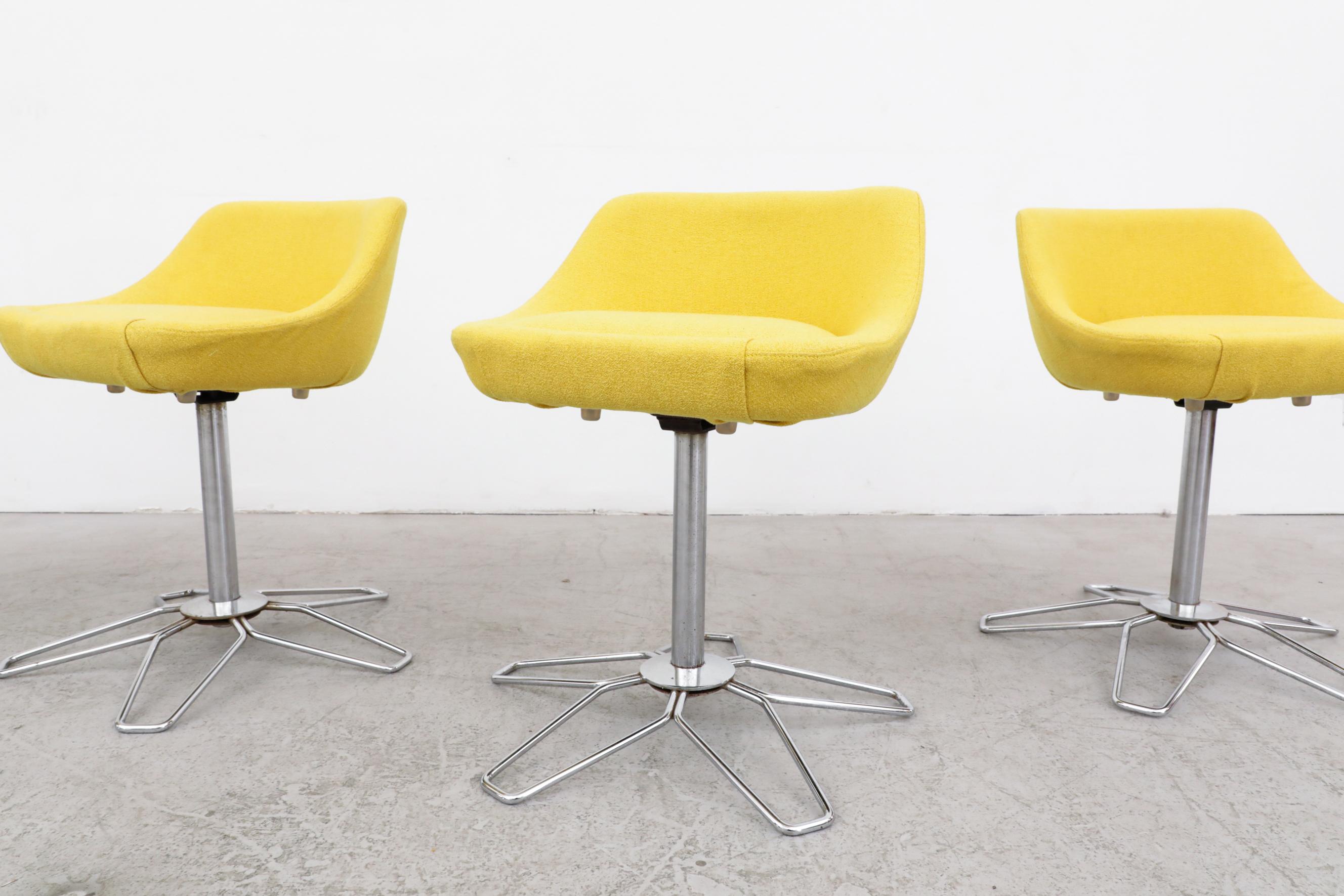 Set of 4 MOD Mid-Century Yellow Flower Power Dining Height Swivel Stools For Sale 13