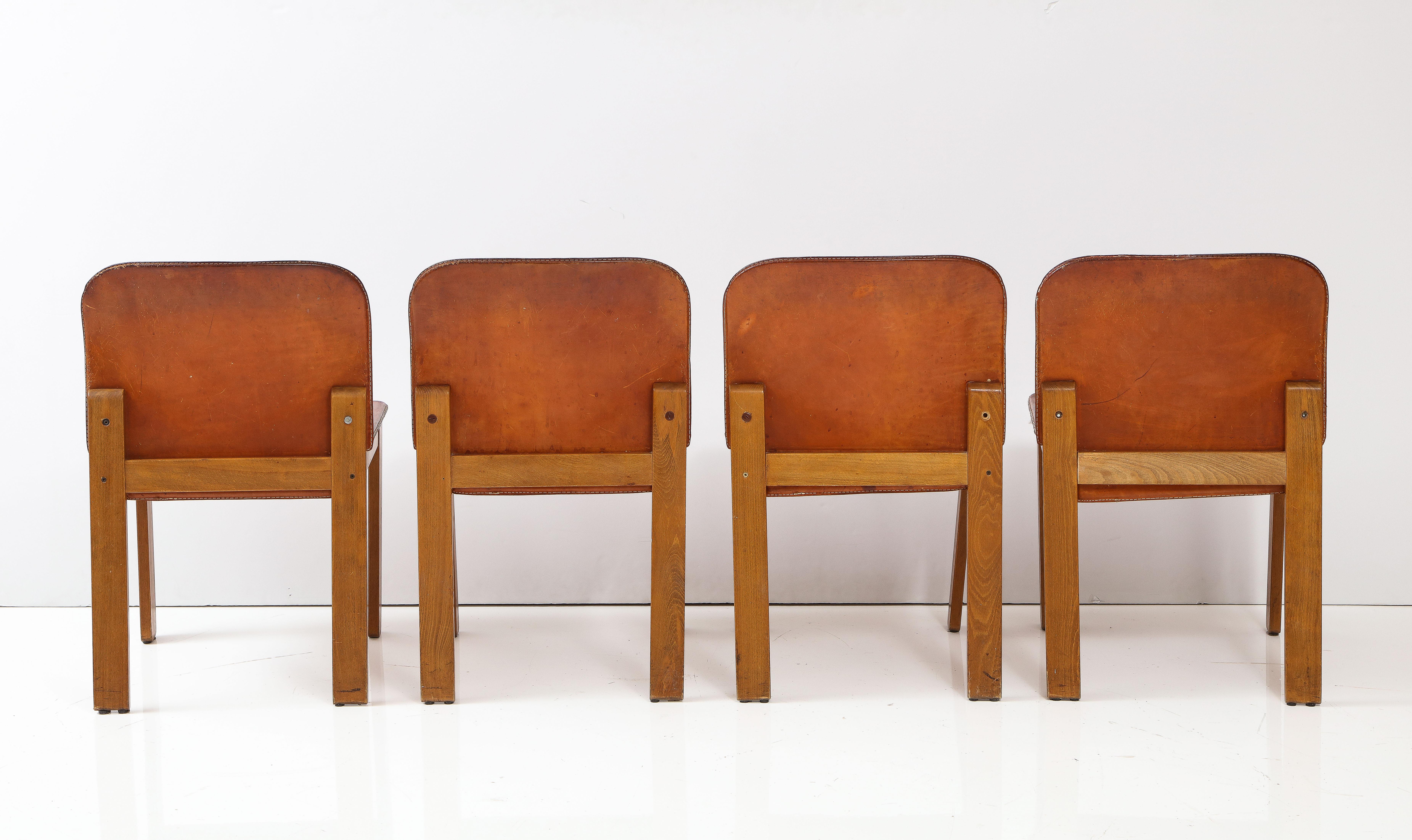 Set of 4 Model '121' Italian Leather Dining Chairs; Afra & Tobia Scarpa 4