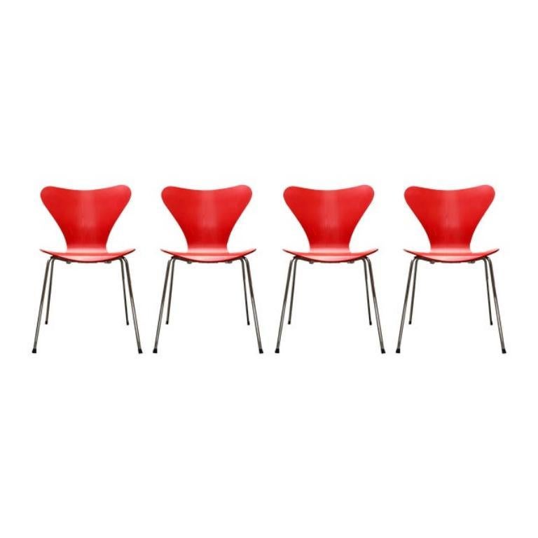 Set of 4 Model 3107 Chairs by Arne Jacobsen for Fritz Hansen, Denmark, 1997