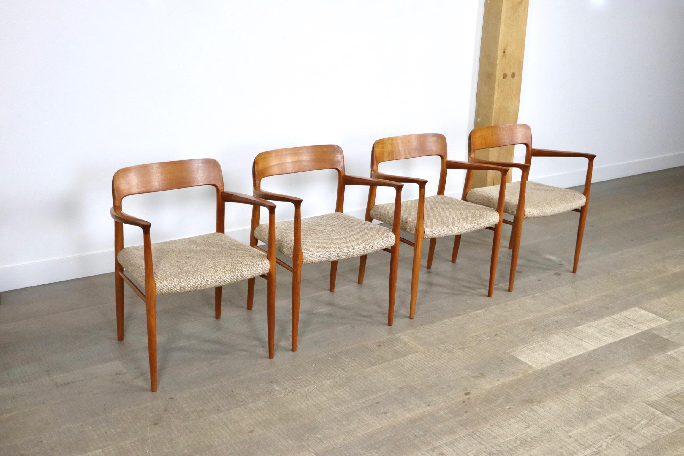 Wool Set of 4 Model 56 Dining Chairs in Oak by Niels Otto Møller, 1960s