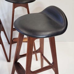 Set of 4 Model 61 Counter Stools in Rosewood and Black Leather Seat by Erik Buch