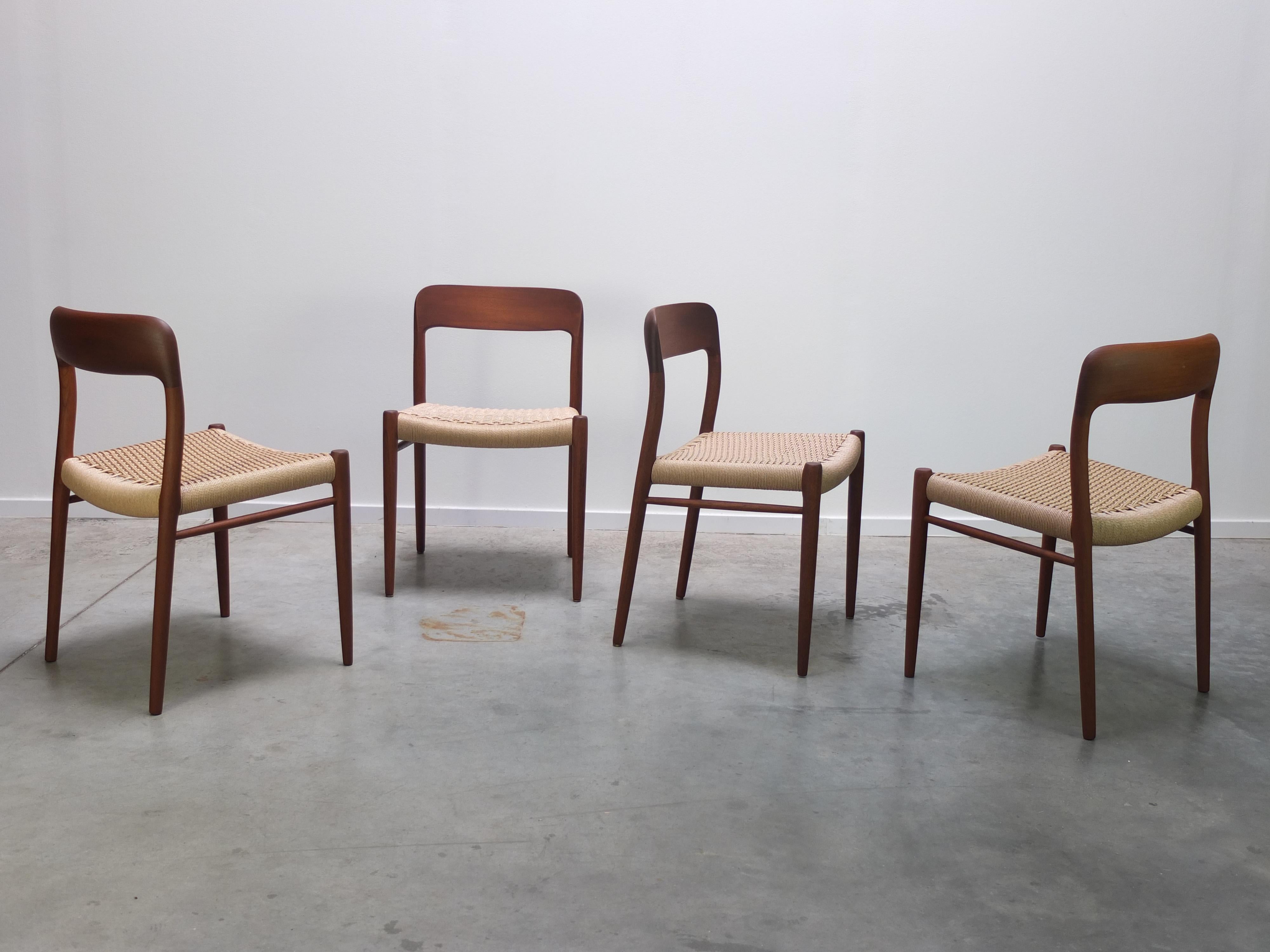 Set of 4 'Model 75' Chairs by Niels Møller for J.L. Møllers Møbelfabrik, 1960s 6