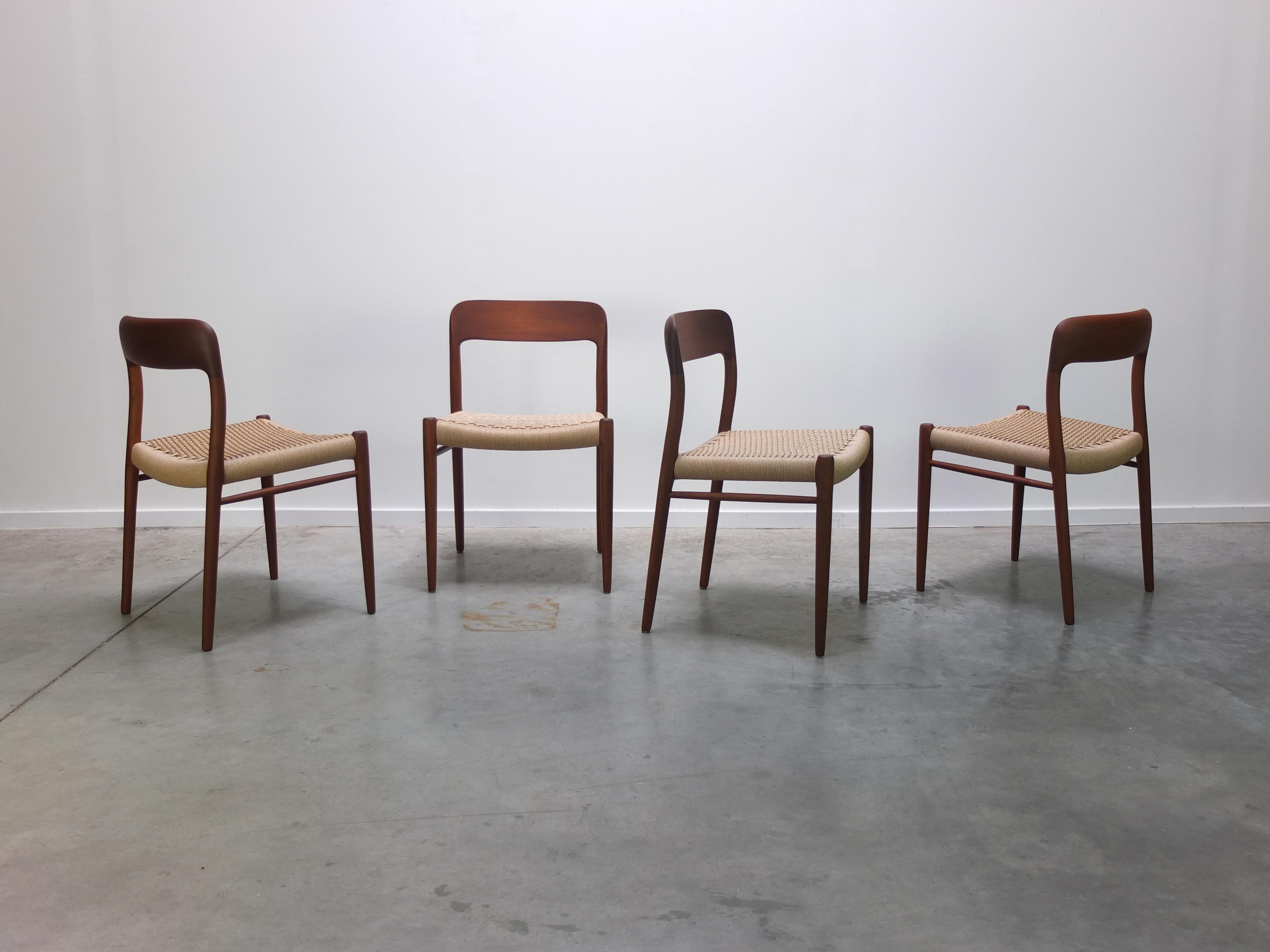 Set of 4 'Model 75' Chairs by Niels Møller for J.L. Møllers Møbelfabrik, 1960s 7