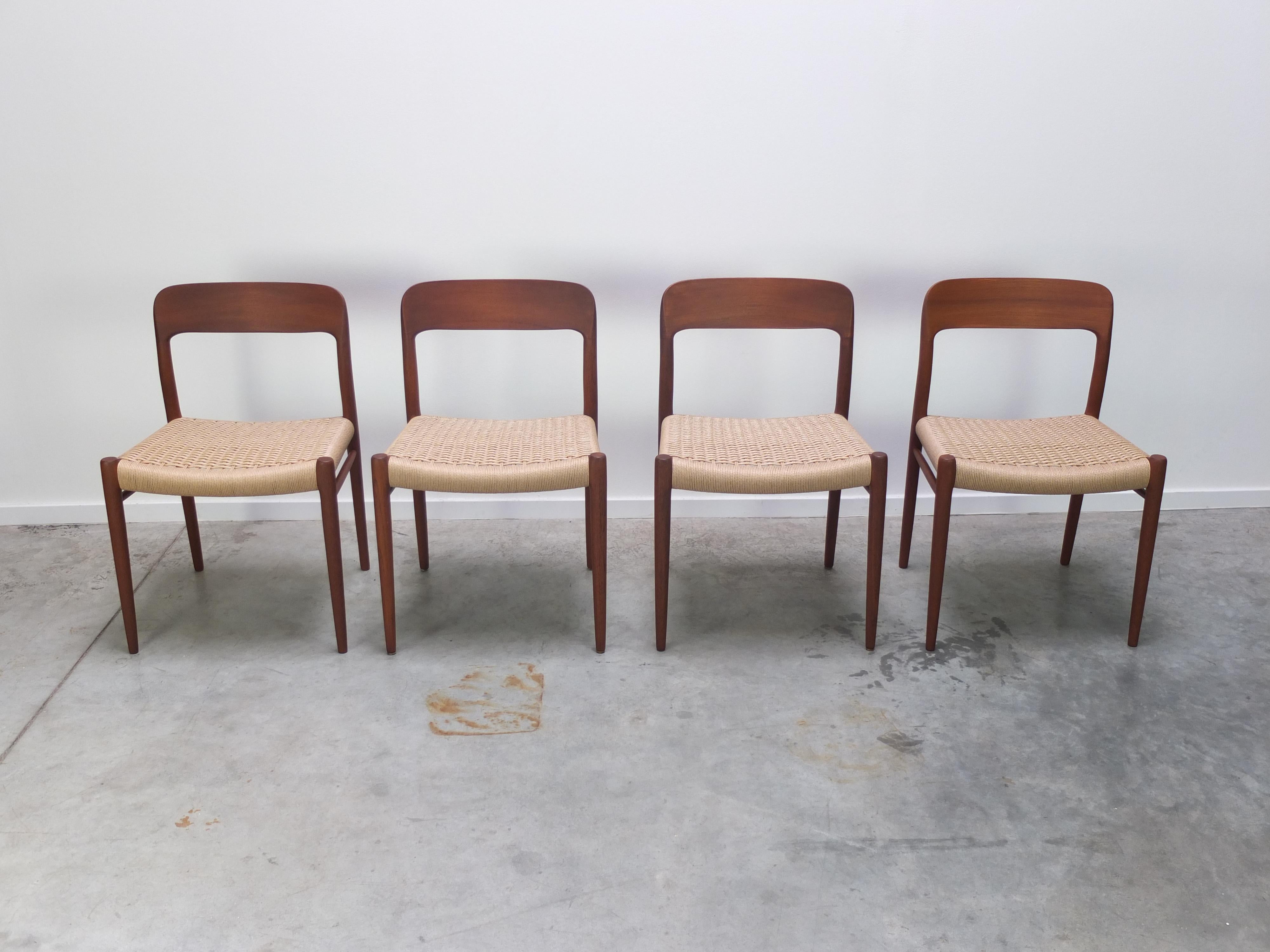 Scandinavian Modern Set of 4 'Model 75' Chairs by Niels Møller for J.L. Møllers Møbelfabrik, 1960s