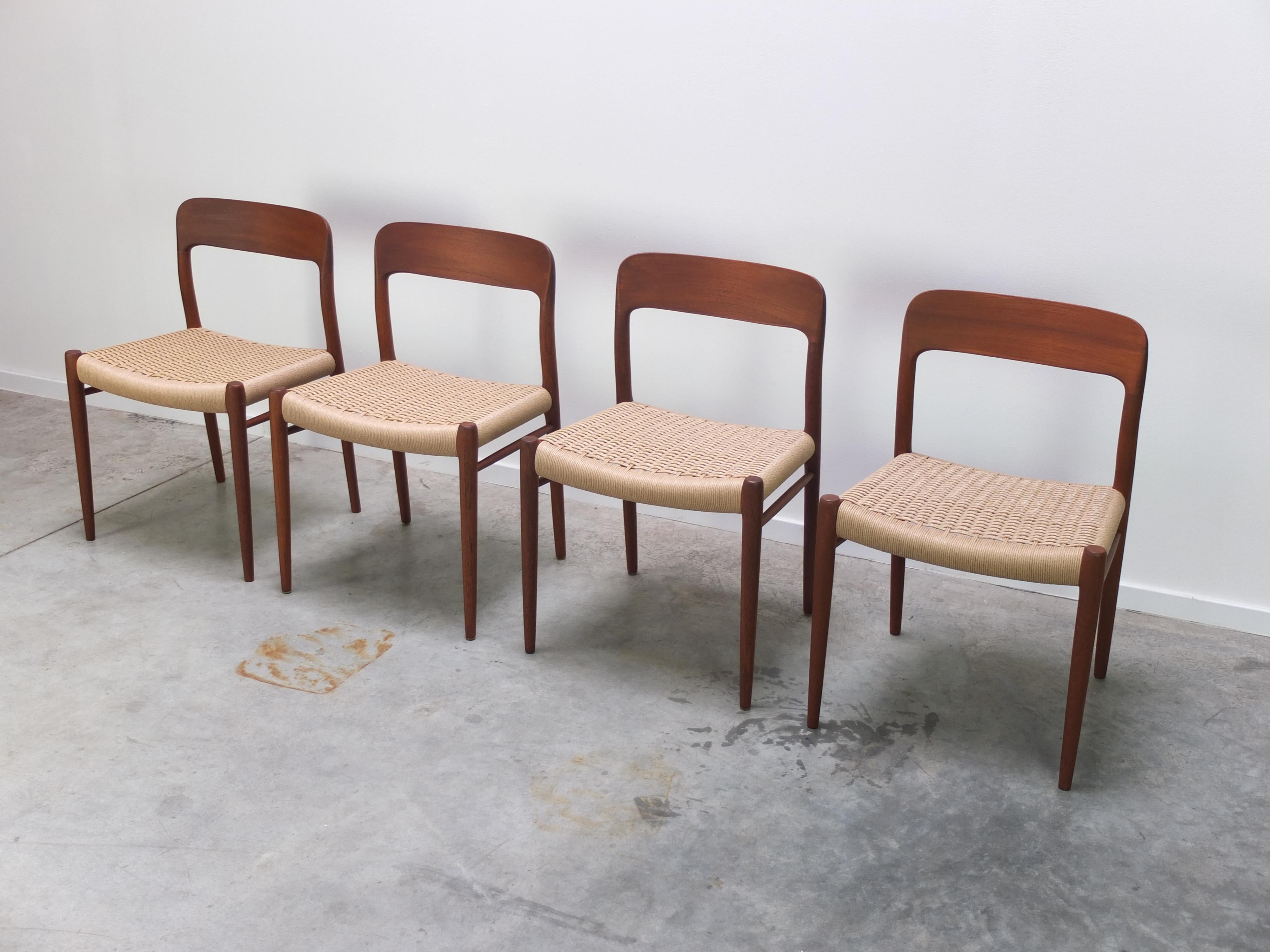 Danish Set of 4 'Model 75' Chairs by Niels Møller for J.L. Møllers M�øbelfabrik, 1960s