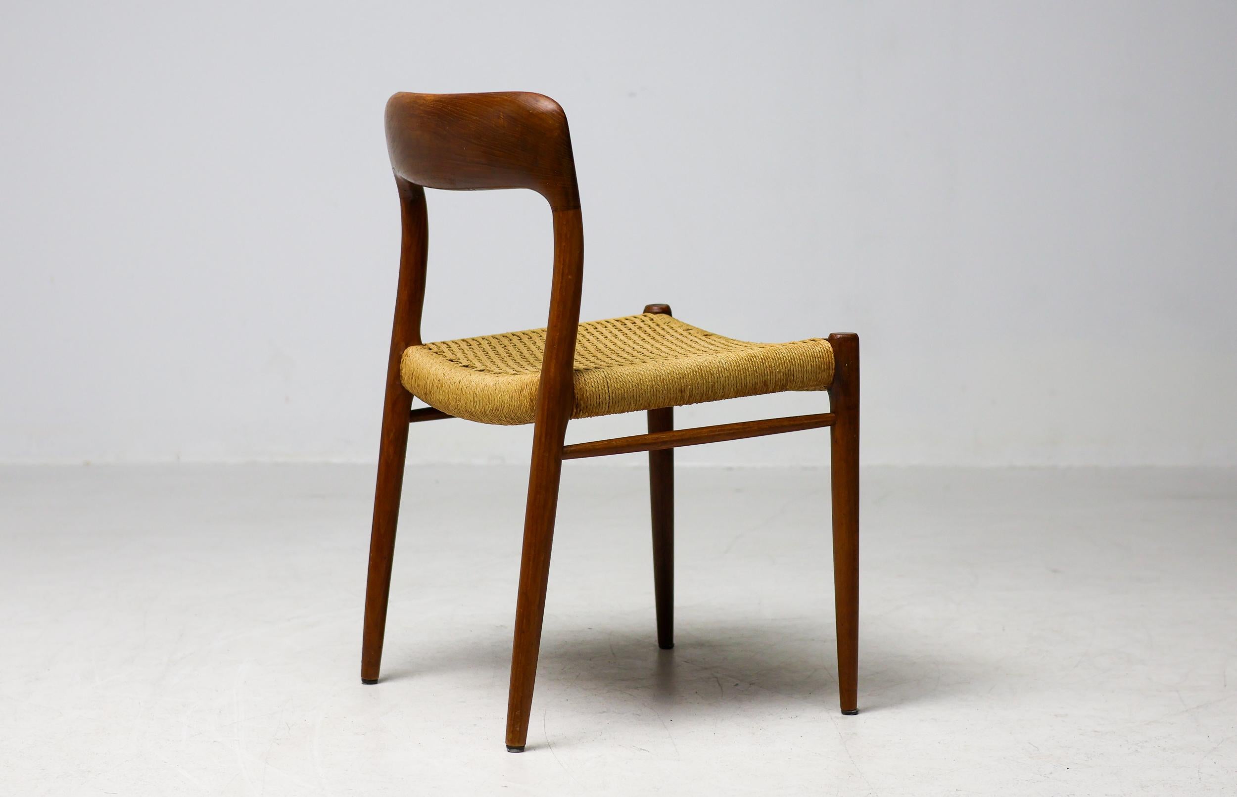 Scandinavian Modern Set of 4 Model #75 Chairs, Niels Møller, JL Møllers Møbelfabrik, Denmark, 1960 For Sale