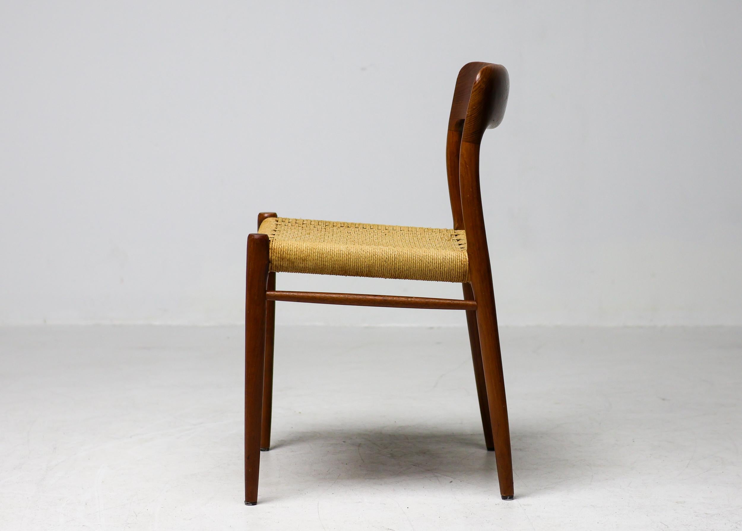 Papercord Set of 4 Model #75 Chairs, Niels Møller, JL Møllers Møbelfabrik, Denmark, 1960 For Sale