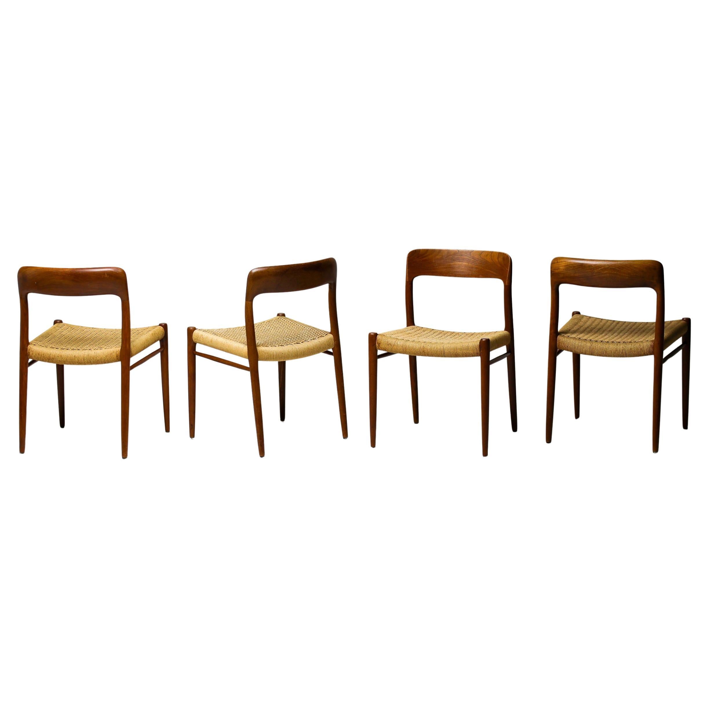 Set of 4 Model #75 Chairs, Niels Møller, JL Møllers Møbelfabrik, Denmark, 1960 For Sale