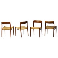 Set of 4 Model #75 Chairs, Niels Møller, JL Møllers Møbelfabrik, Denmark, 1960