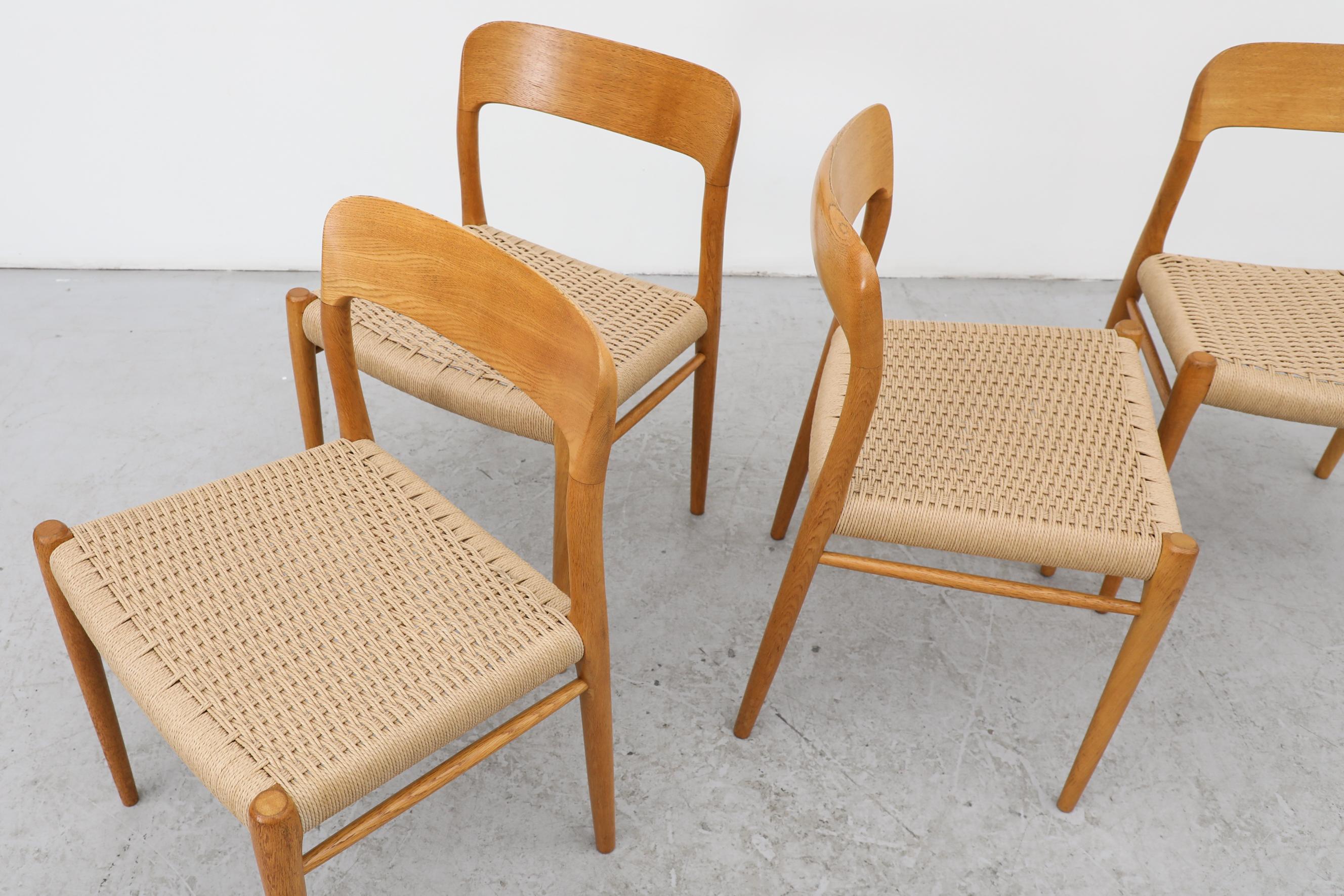 Set of 4 Model 75 Oak and Papercord Chairs by Niels Moller 13