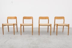 Set of 4 Model 75 Oak and Papercord Chairs by Niels Moller