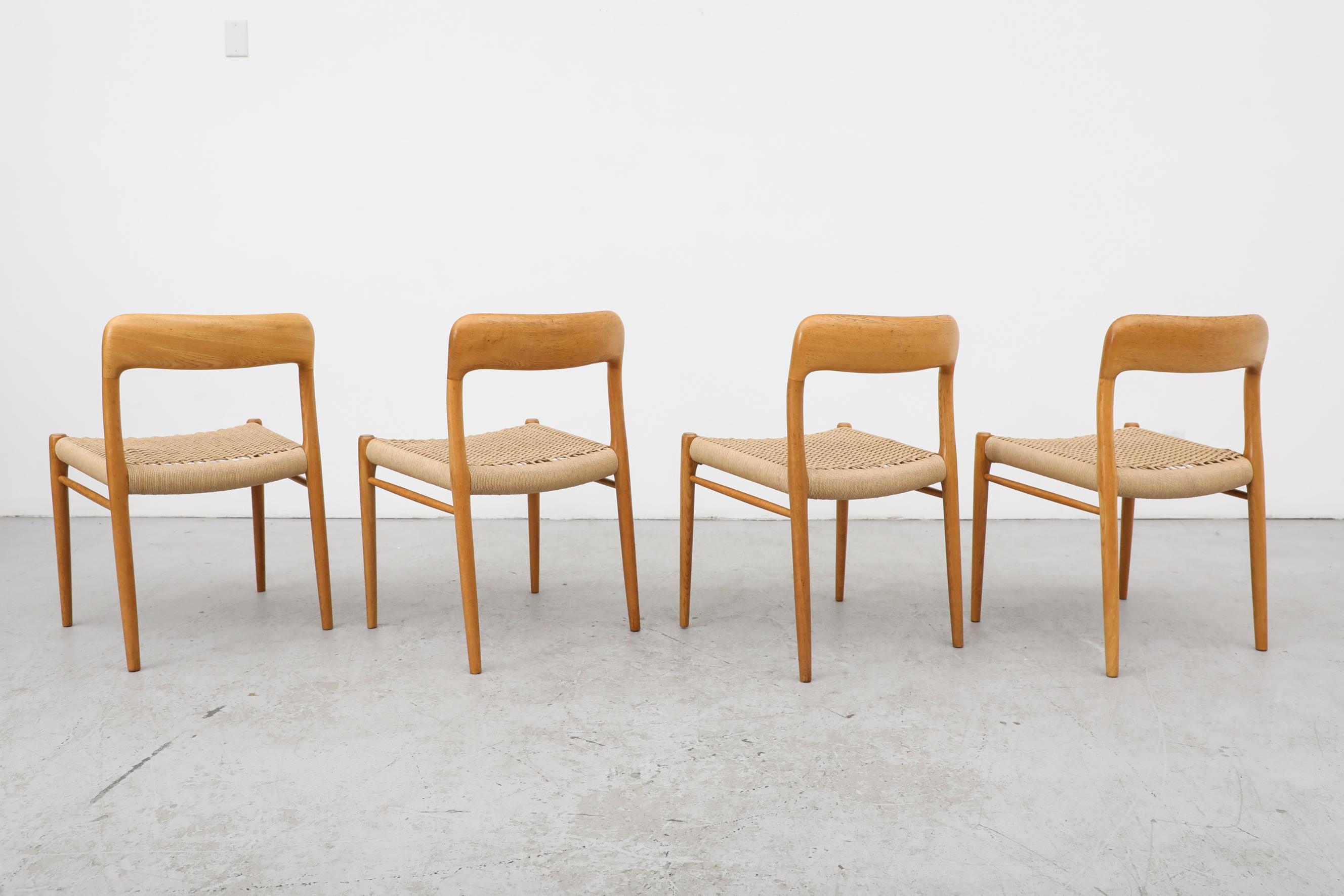 Set of 4 Model 75 Oak and Papercord Chairs by Niels Moller In Good Condition In Los Angeles, CA