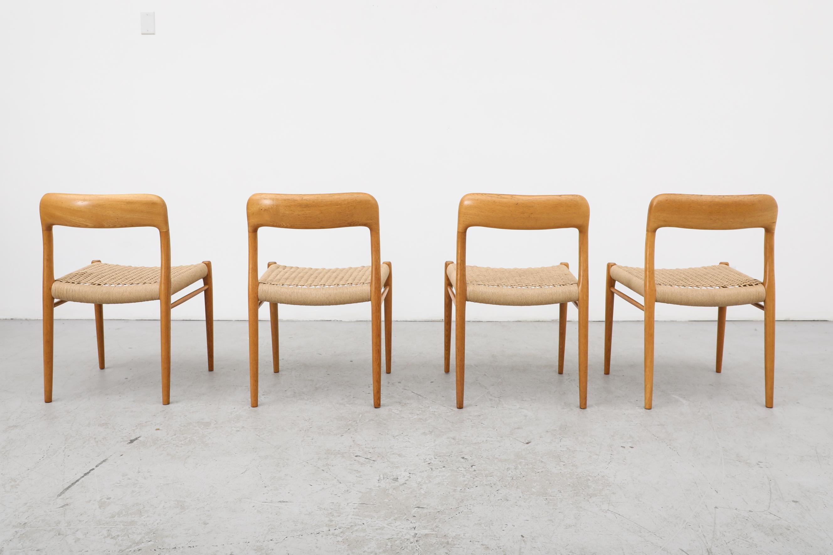Mid-20th Century Set of 4 Model 75 Oak and Papercord Chairs by Niels Moller