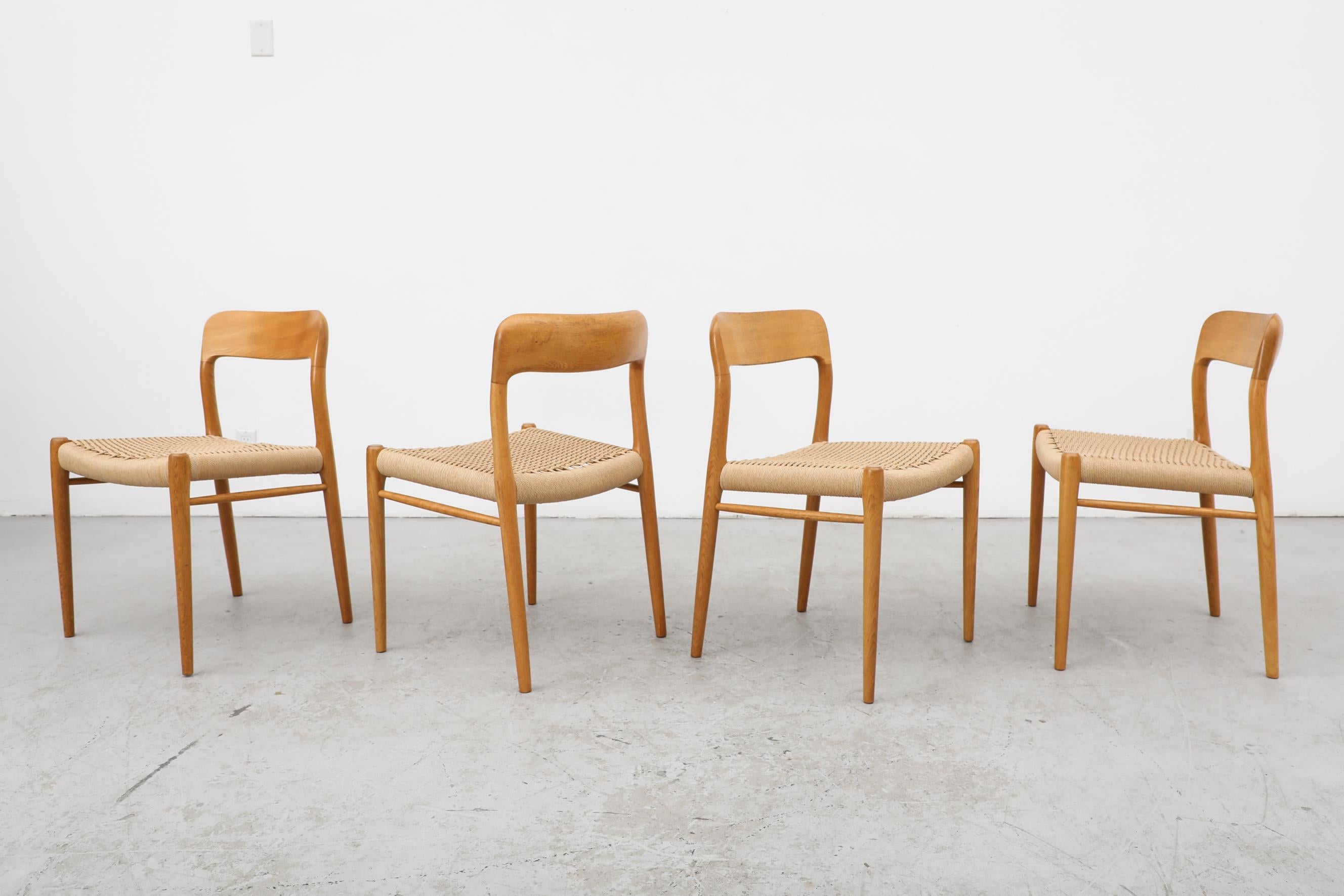 Set of 4 Model 75 Oak and Papercord Chairs by Niels Moller 1