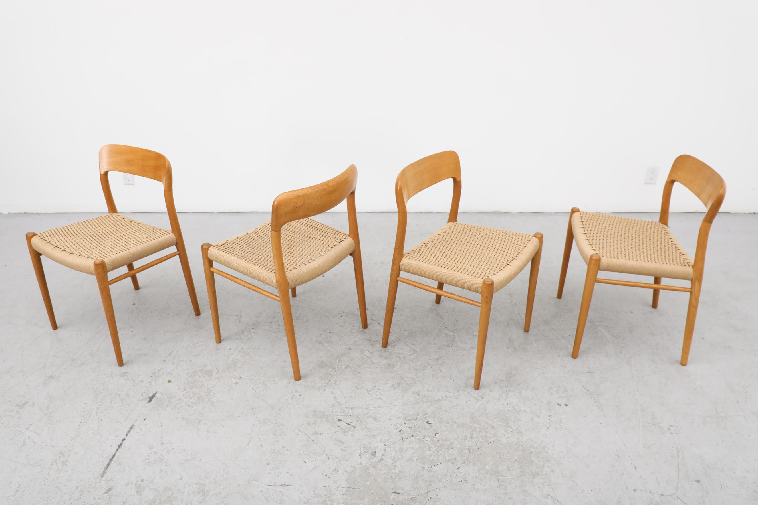 Set of 4 Model 75 Oak and Papercord Chairs by Niels Moller 2