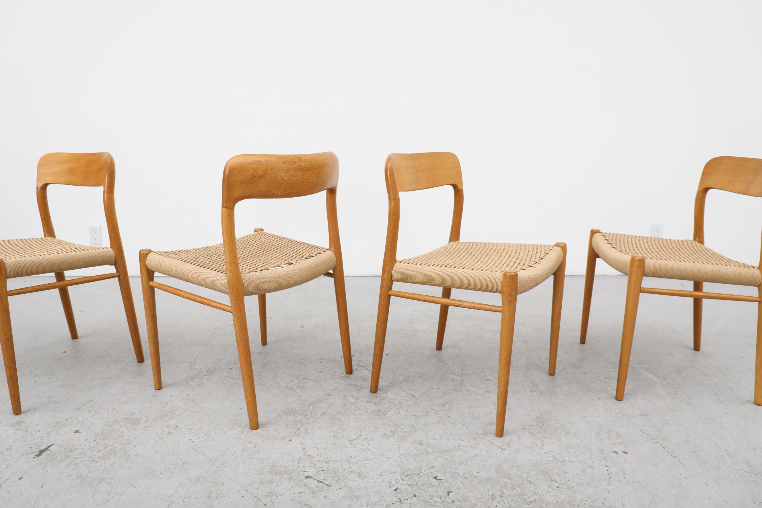 Set of 4 Model 75 Oak and Papercord Chairs by Niels Moller 3