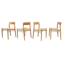 Set of 4 Model 75 Oak and Papercord Chairs by Niels Moller