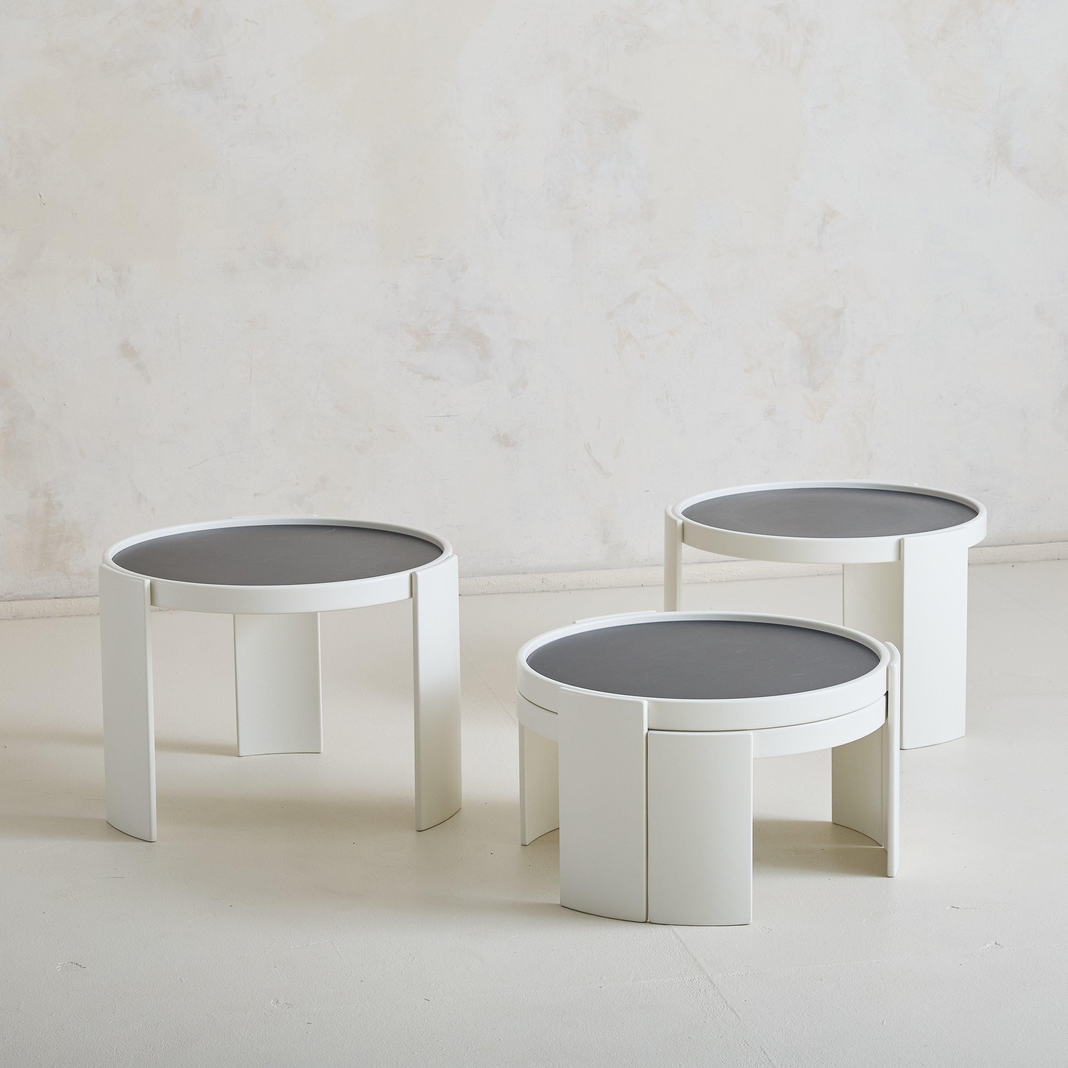 Italian Set of 4 ‘Model 780’ White Wood Stacking Coffee Tables by Gianfranco Frattini For Sale