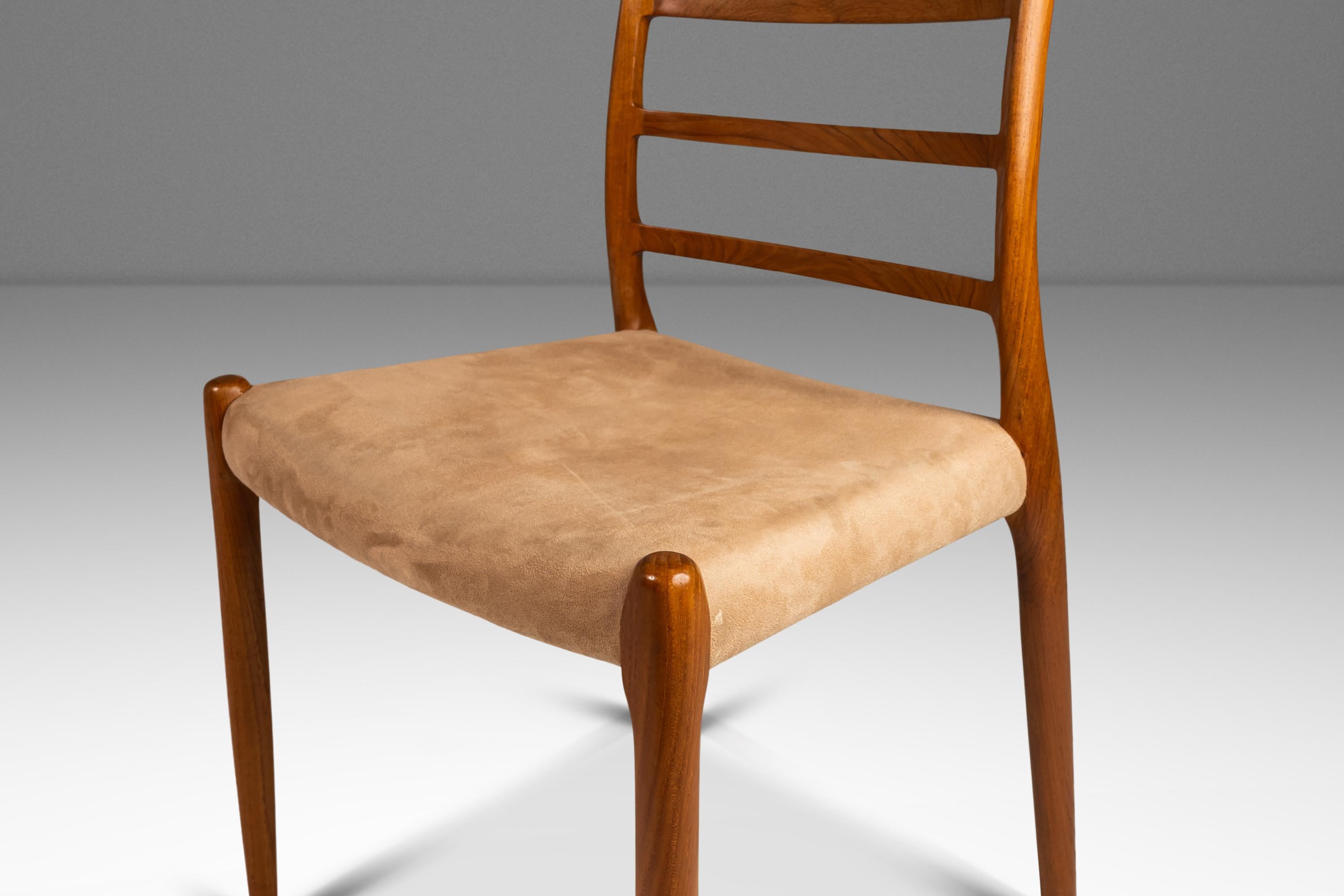 Leather Set of 4 Model 82 Ladderback Teak Dining Chairs by Niels Møller Møbelfabrik, 60s