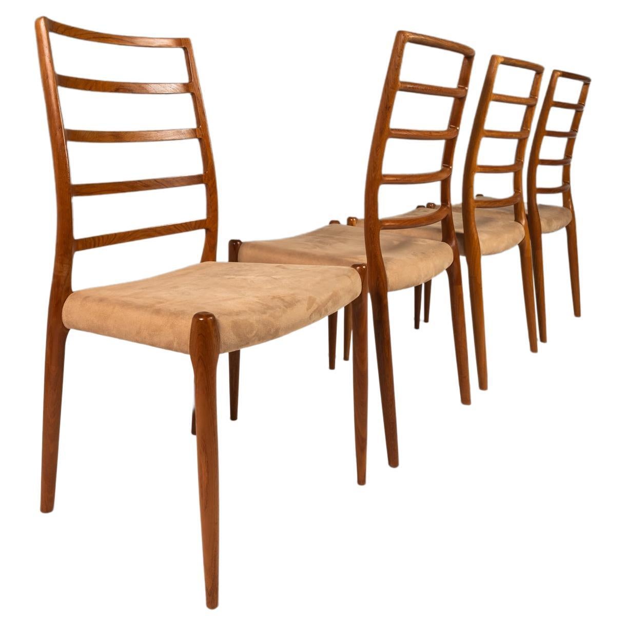 Set of 4 Model 82 Ladderback Teak Dining Chairs by Niels Møller Møbelfabrik, 60s