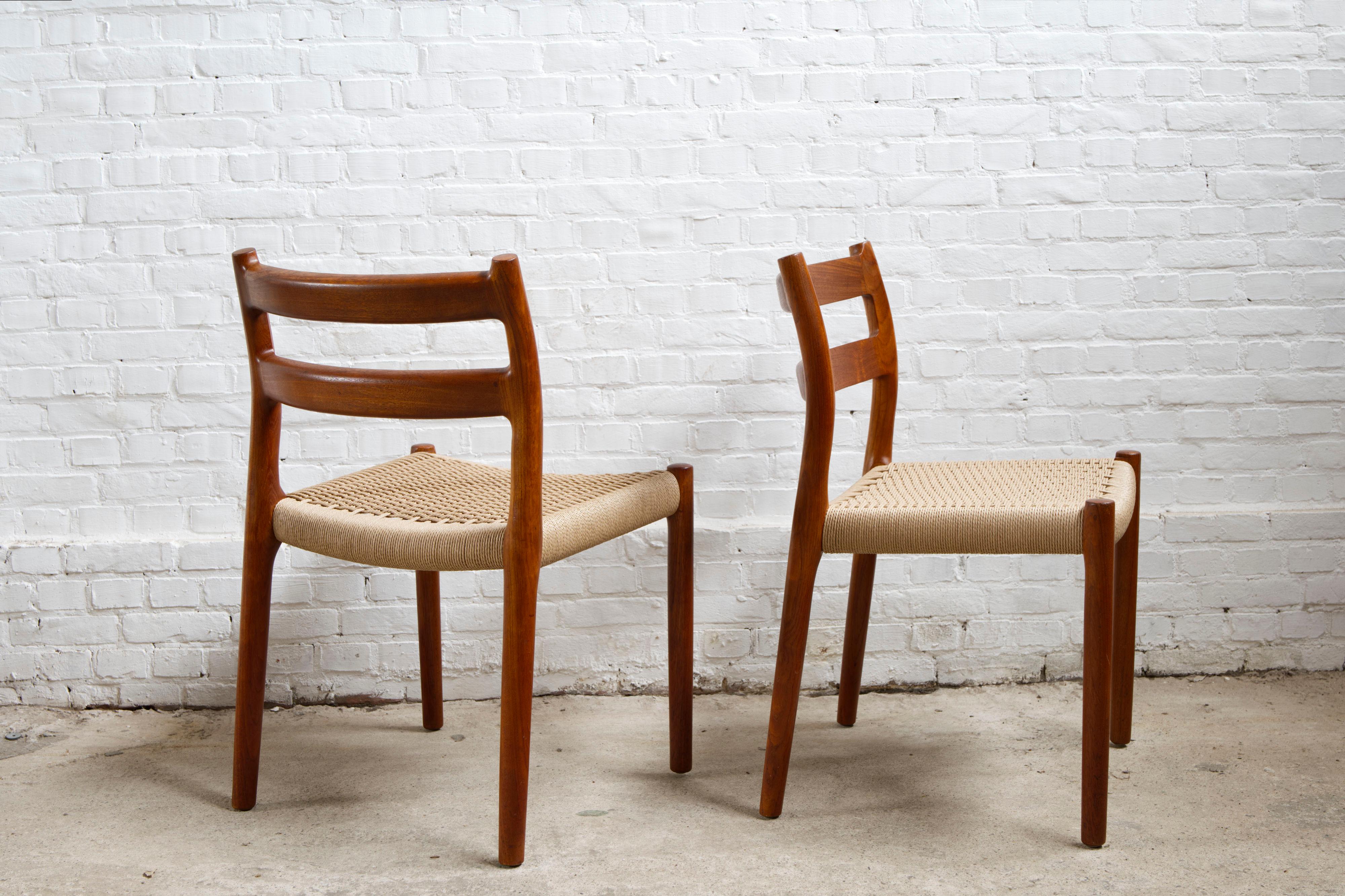 Set of 4 'Model 84' Teak & Papercord Dining Chairs by Niels Otto Møller. For Sale 3