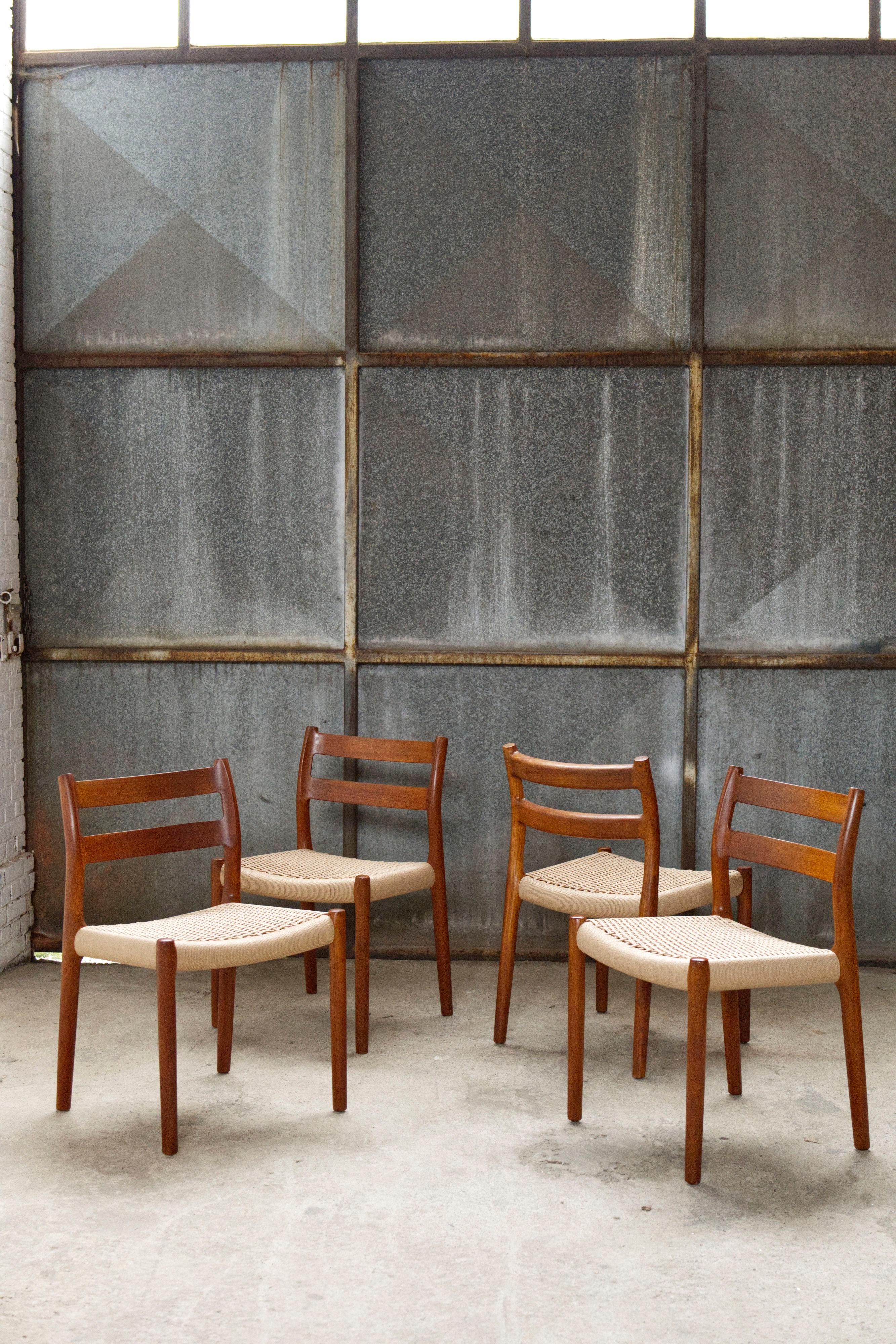 Set of 4 'Model 84' Teak & Papercord Dining Chairs by Niels Otto Møller. For Sale 11