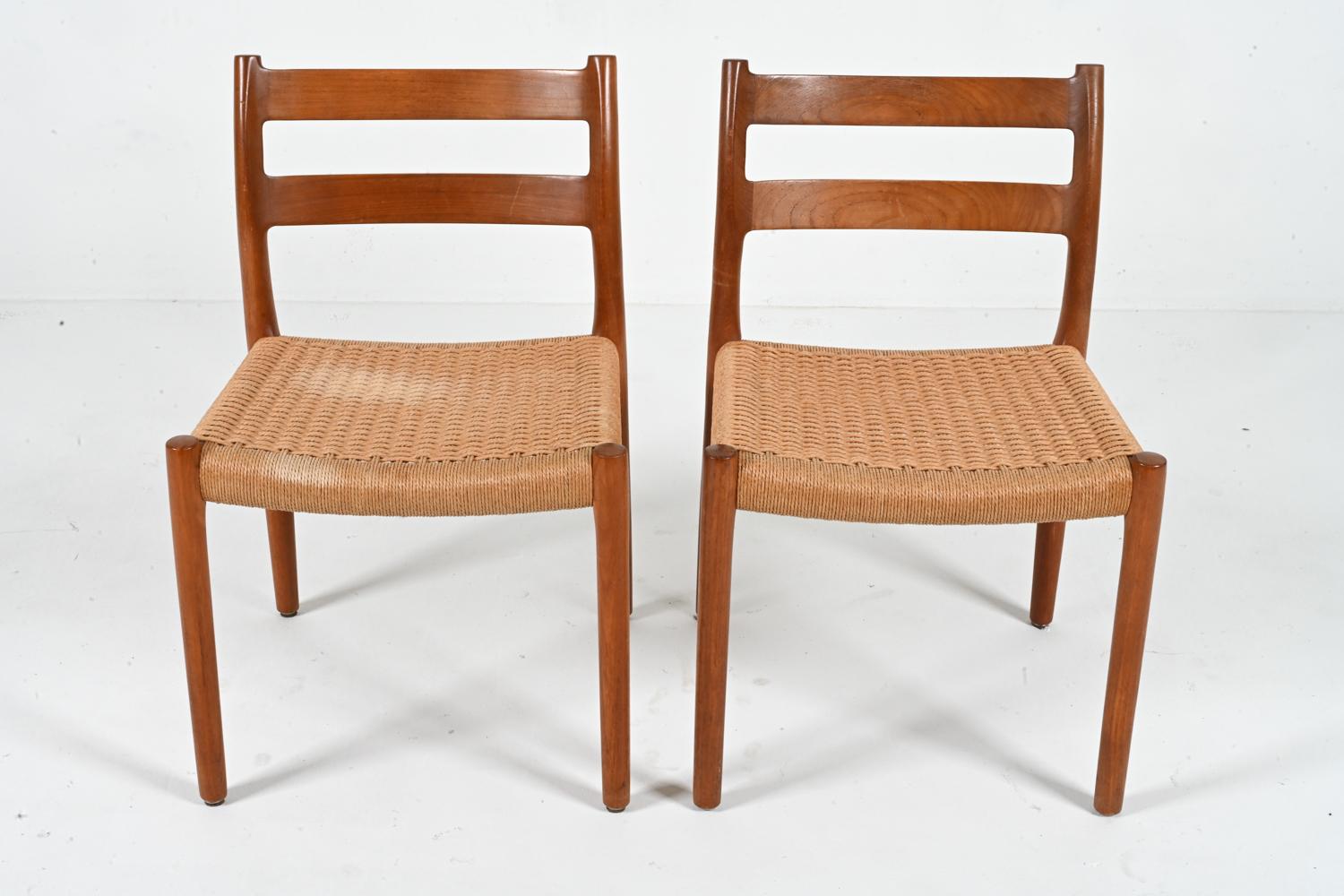 20th Century Set of '4' Model 84 Teak & Papercord Dining Chairs by Niels Otto Møller For Sale