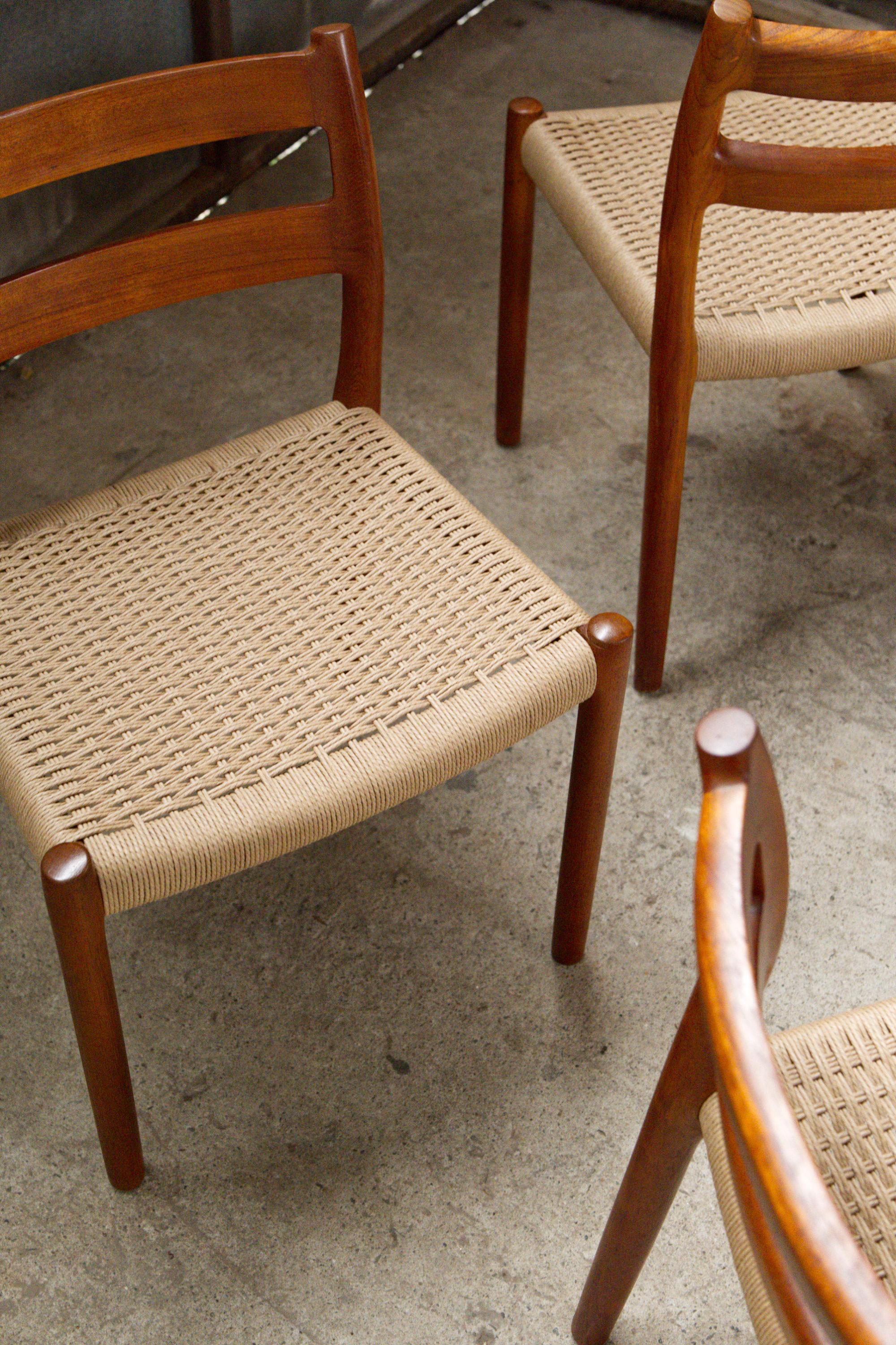 Set of 4 'Model 84' Teak & Papercord Dining Chairs by Niels Otto Møller. In Good Condition For Sale In Balen, BE