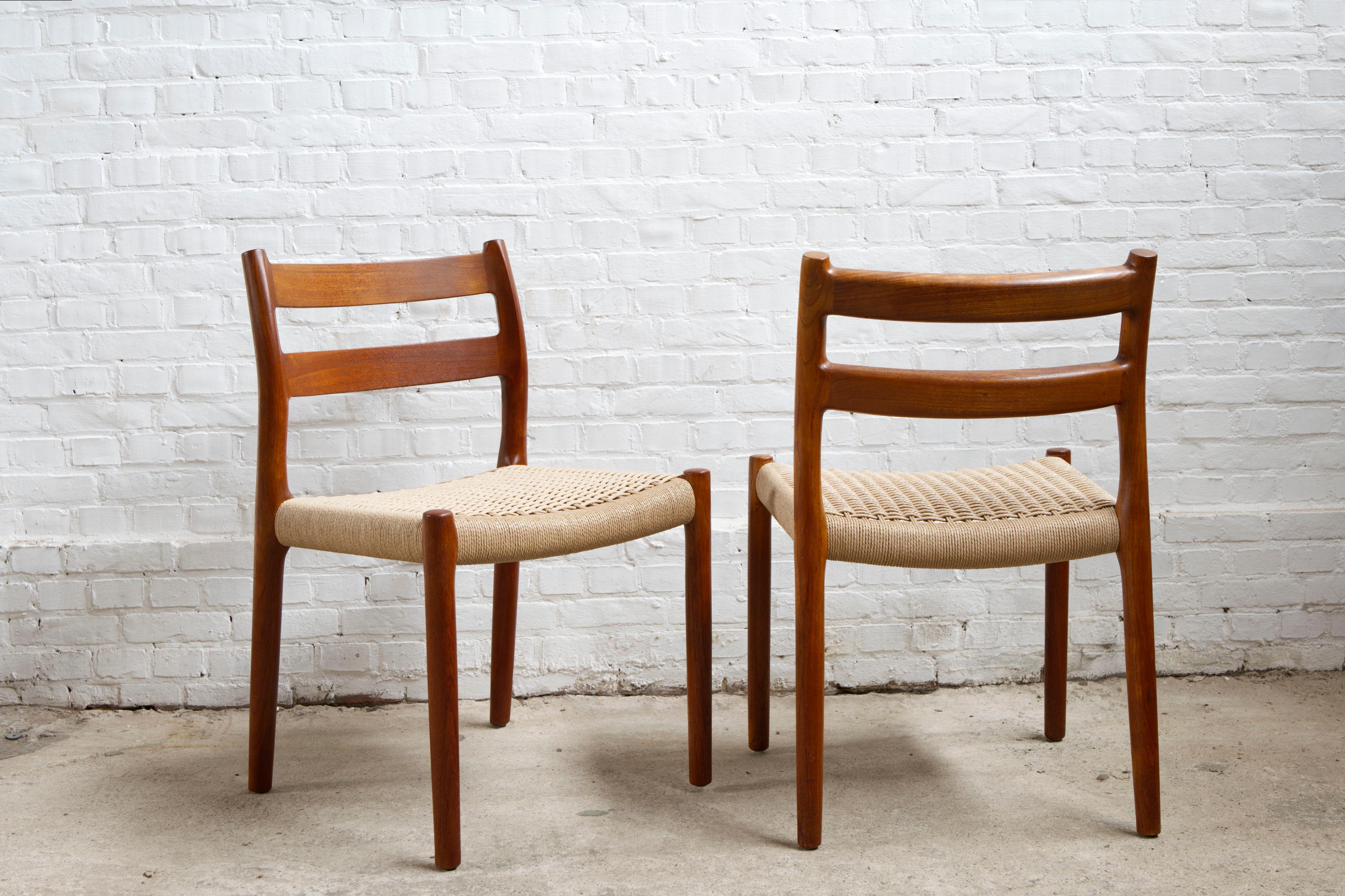 Late 20th Century Set of 4 'Model 84' Teak & Papercord Dining Chairs by Niels Otto Møller. For Sale