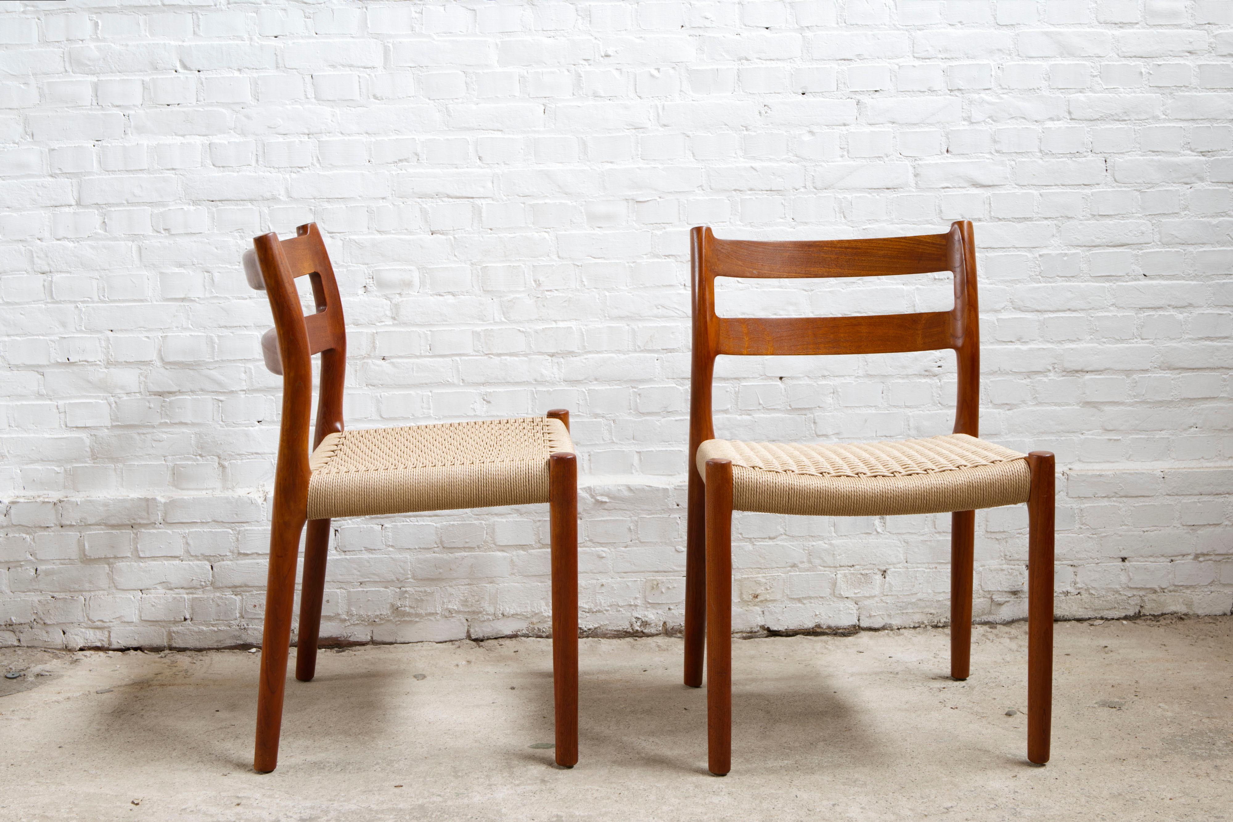Set of 4 'Model 84' Teak & Papercord Dining Chairs by Niels Otto Møller. For Sale 1