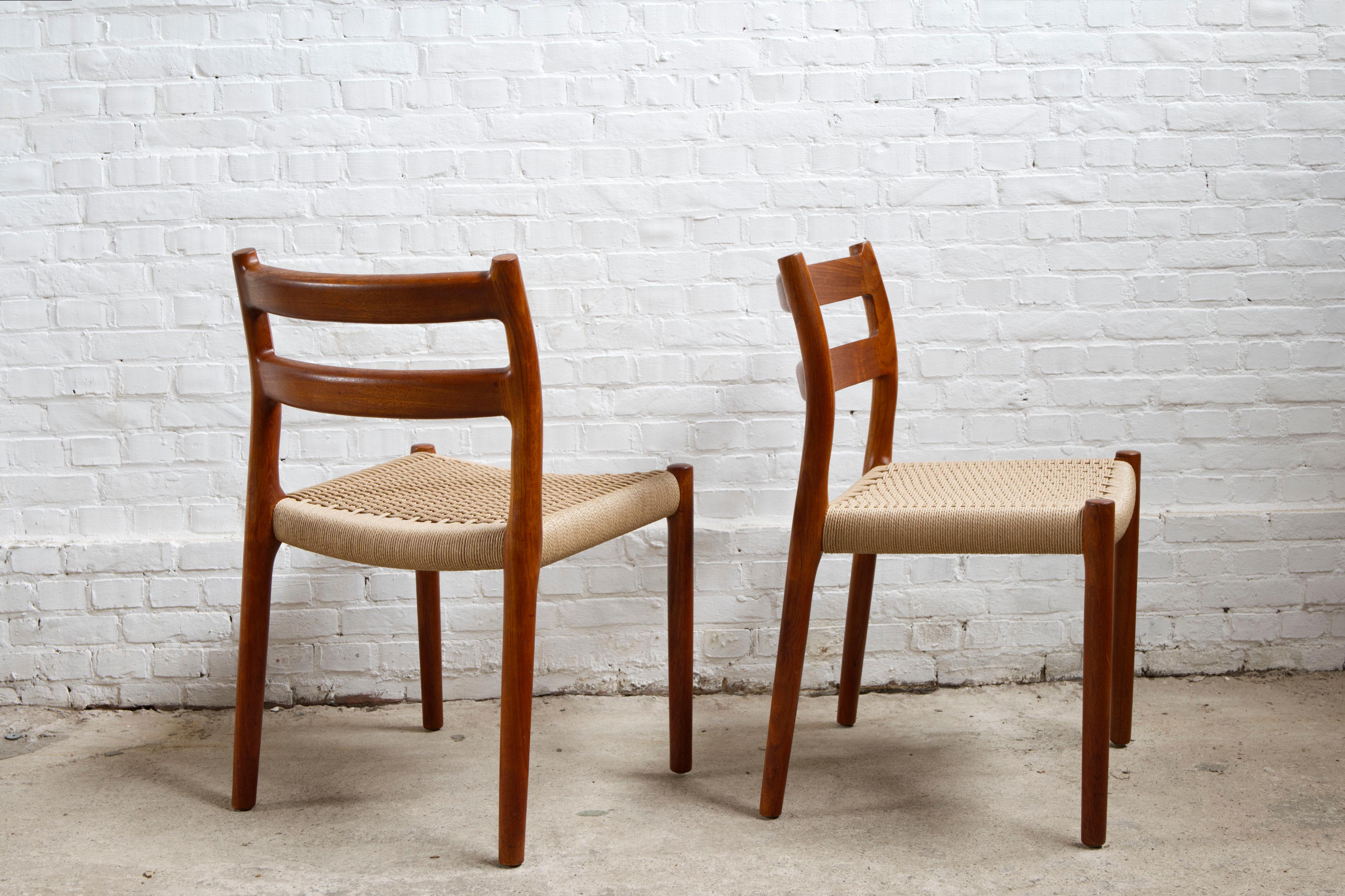 Set of 4 'Model 84' Teak & Papercord Dining Chairs by Niels Otto Møller. For Sale 2